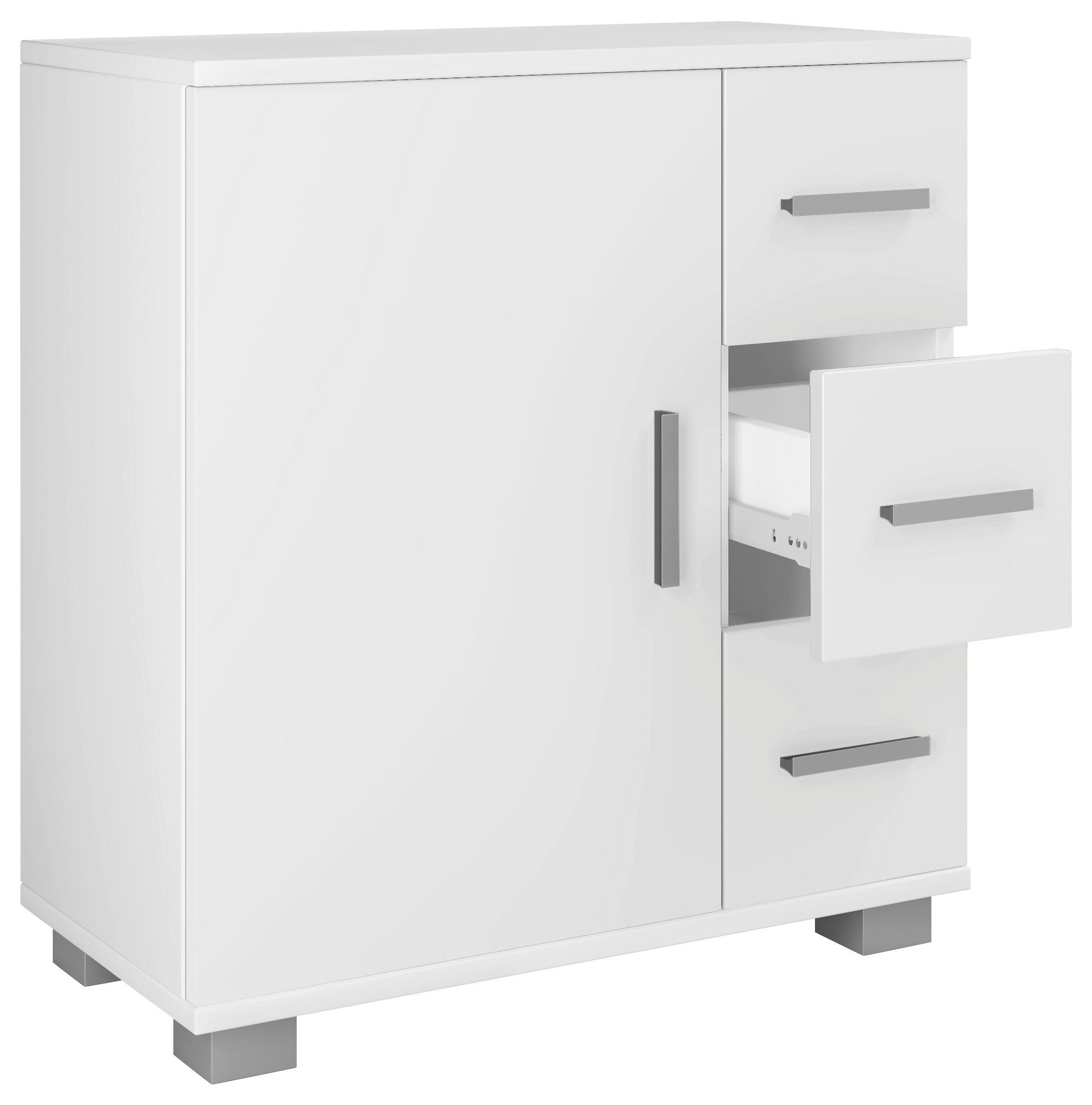 Waschbeckenunterschrank Mit 3 Laden Zalo Xl B: 60 Cm Weiß - Weiß/Grau, MODERN, Holzwerkstoff (60/65/30,4cm) - MID.YOU