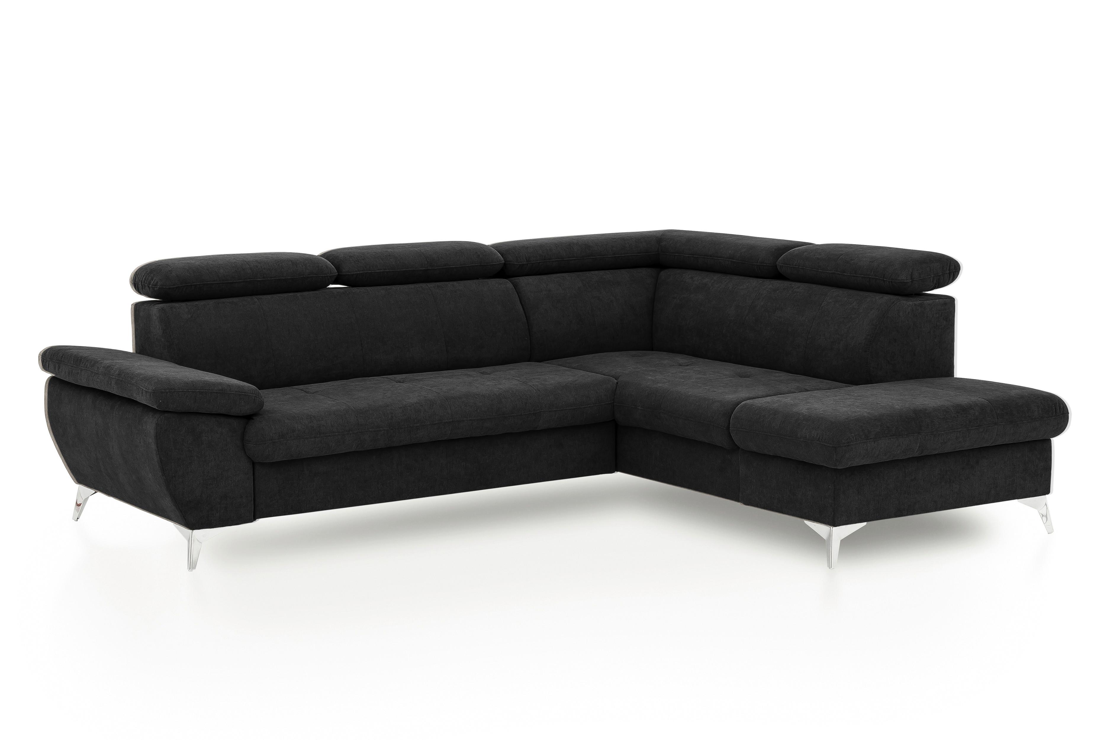 Ecksofa Mit Schlaffunktion Und Bettkasten Gisele Schwarz - Chromfarben/Schwarz, KONVENTIONELL, Textil (256/209cm) - Livetastic