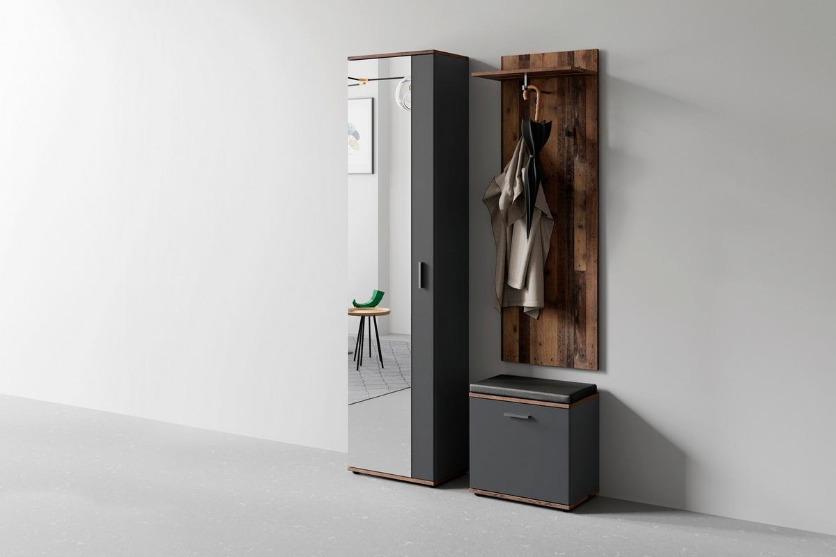 Garderobe Jakob 4-Teilig Anthrazit/Alteiche B: 49 cm - Alteiche/Anthrazit, Design, Holzwerkstoff (49/196/30cm) - MID.YOU
