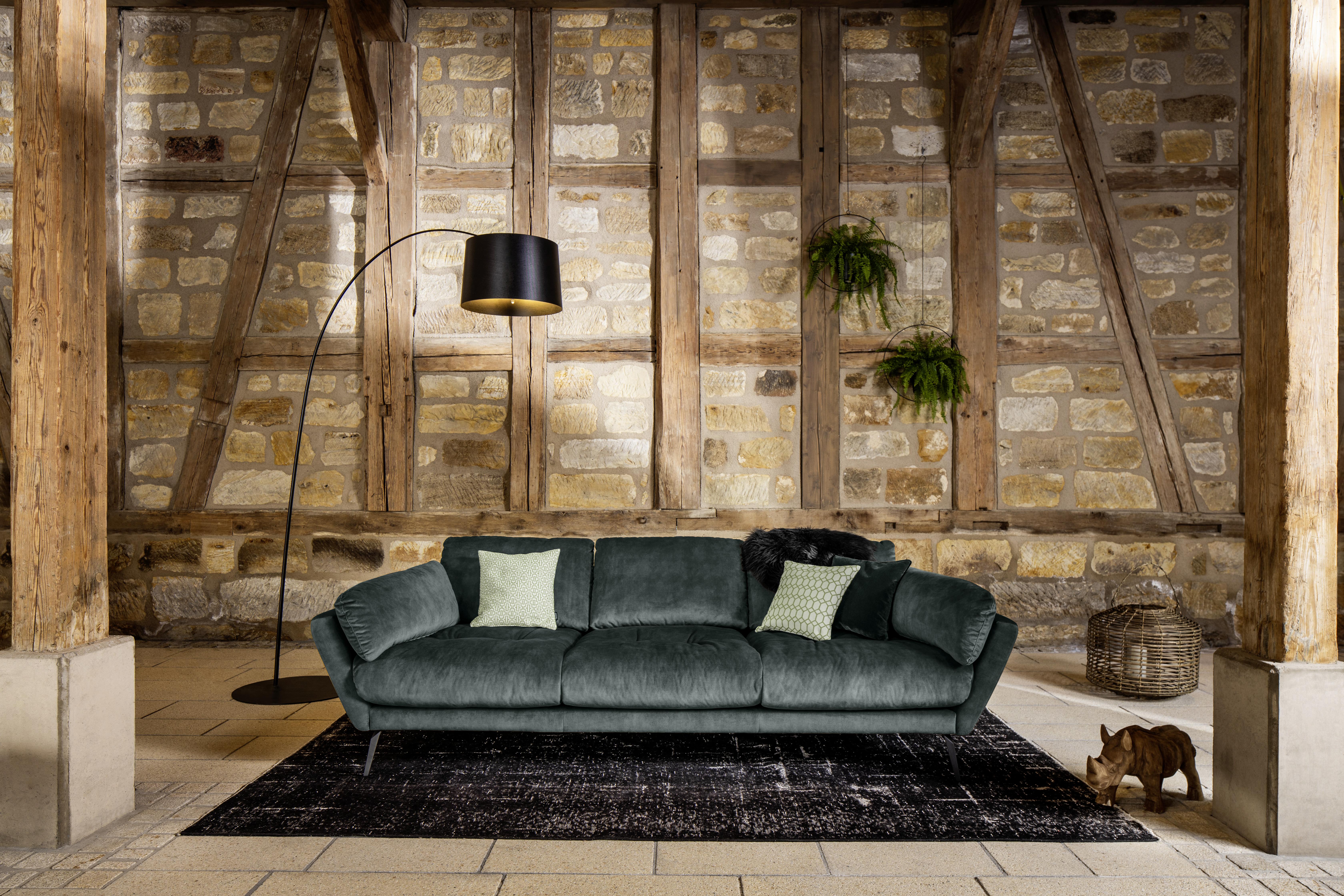 Big Sofa Softy mit Kissen B: 254 cm Blau Velours - Blau/Schwarz, MODERN, Textil (254/79/113cm) - W.Schillig