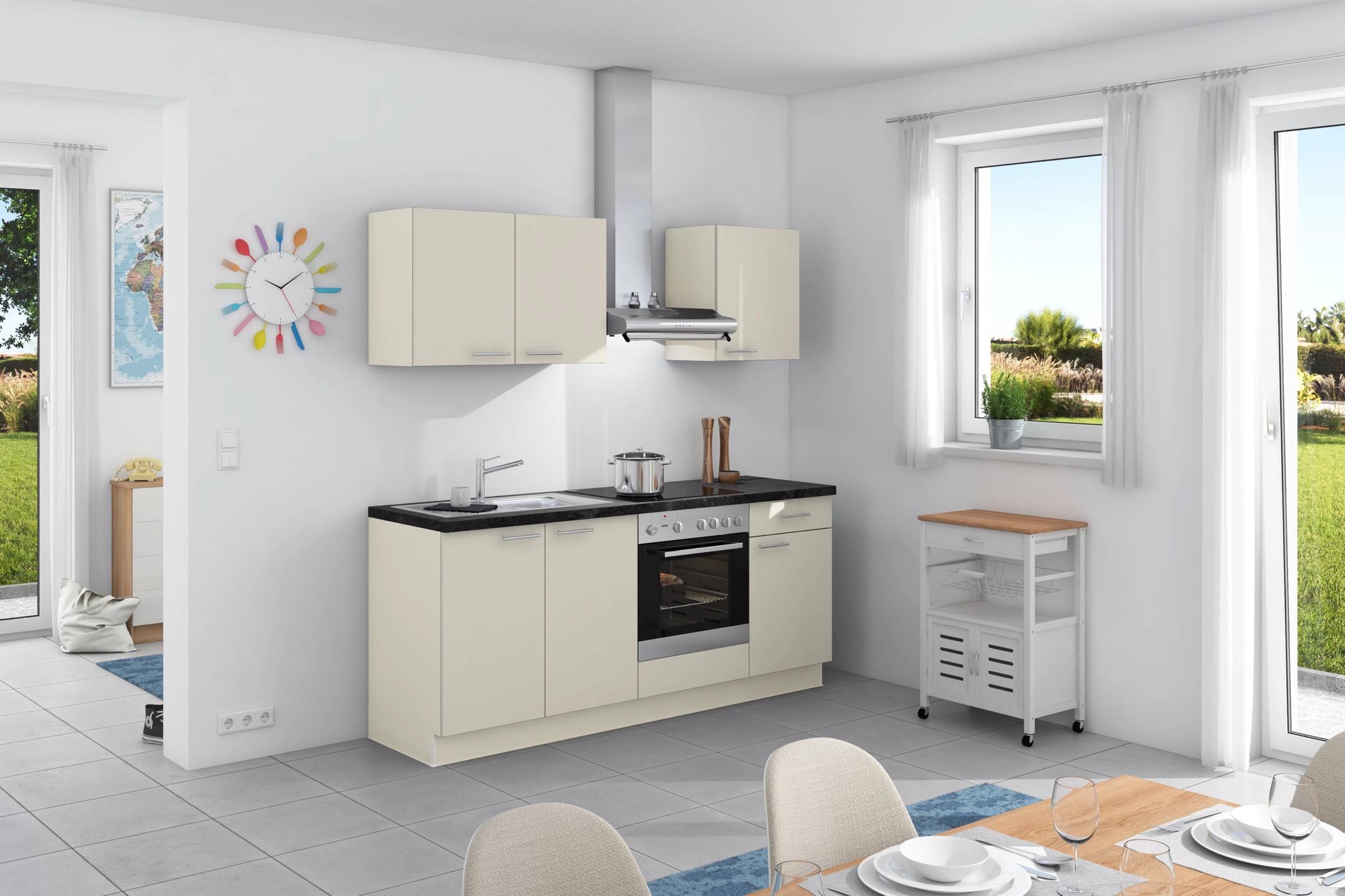 Express Küchenzeile Base ohne Geräte 200 cm Weiß/Bergeiche