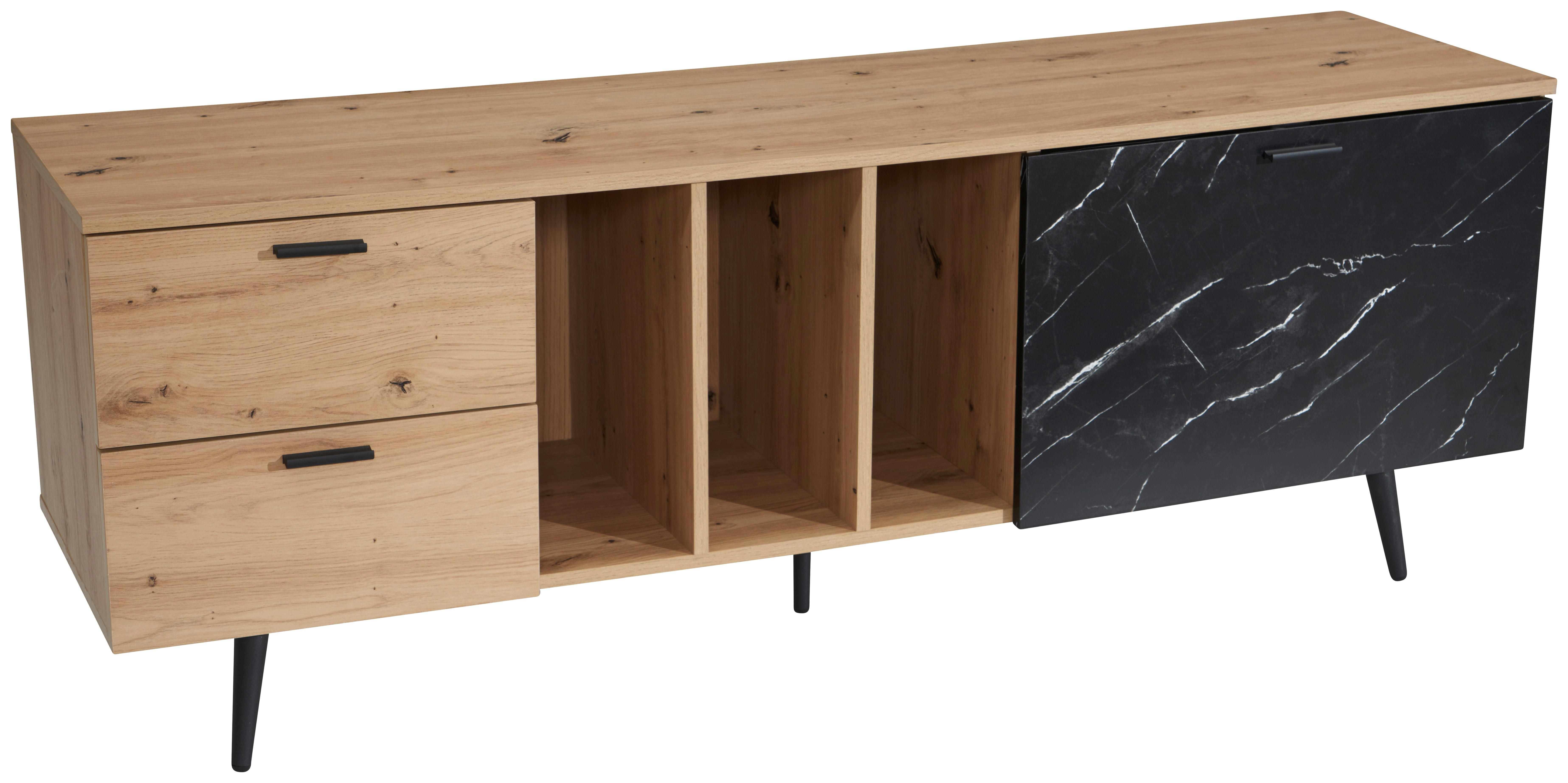 Nízka komoda dekor dub/čierna - čierna/farba duba, Design, kov/kompozitné drevo (150/55/40cm) - Livetastic