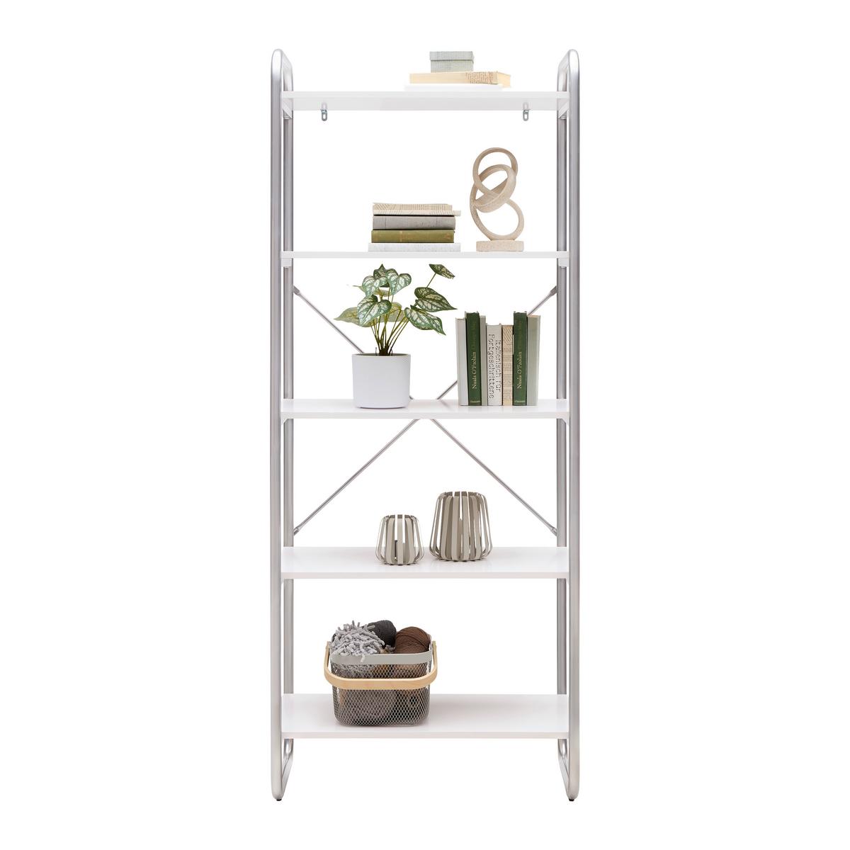 REGÁL ELVA -EXKLUSIV- - bílá/barvy stříbra, Moderní, kov/kompozitní dřevo (70/173/40cm) - Mömax
