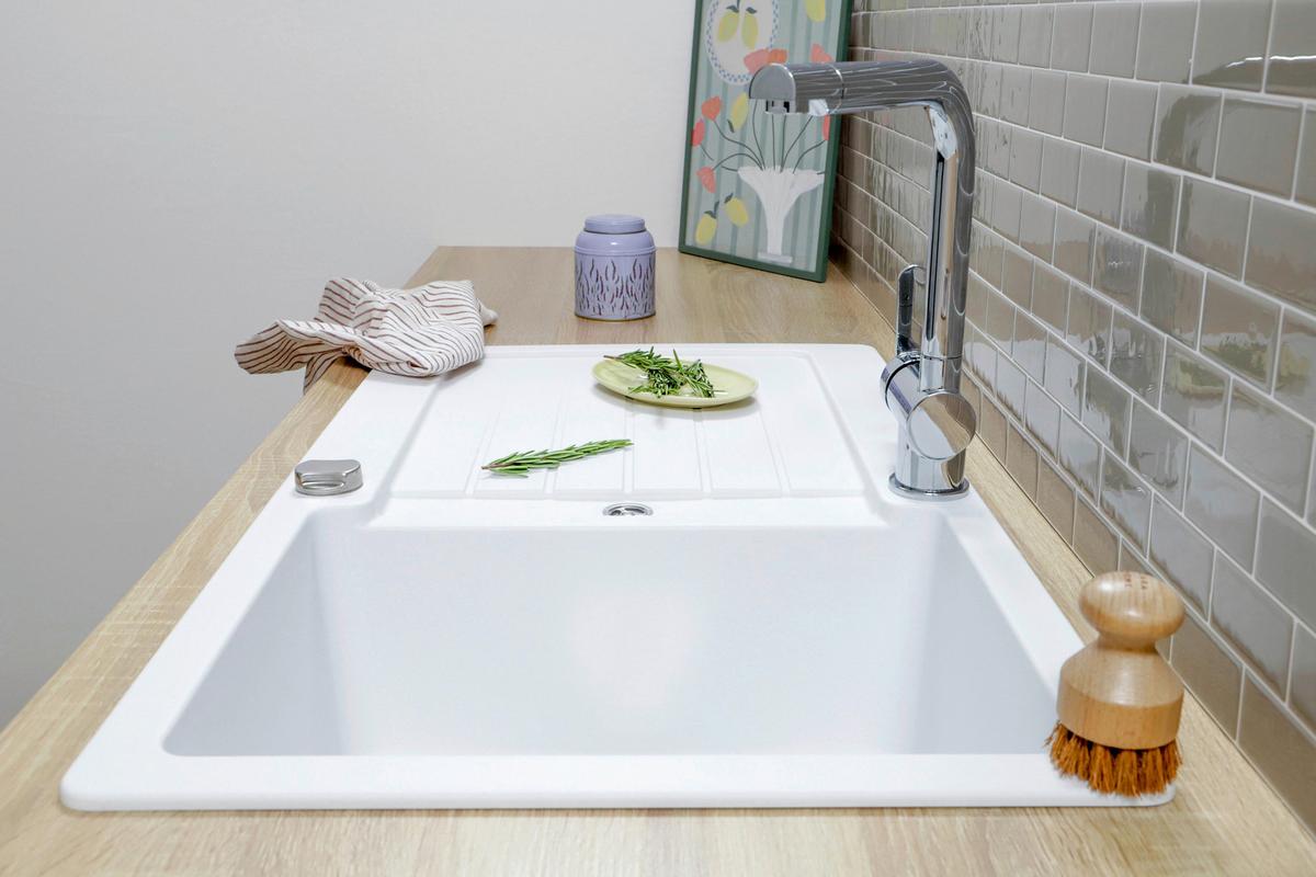 Spüle Austin Weiß B: 86 cm - Weiß, Design, Stein (86/21/50cm) - Respekta