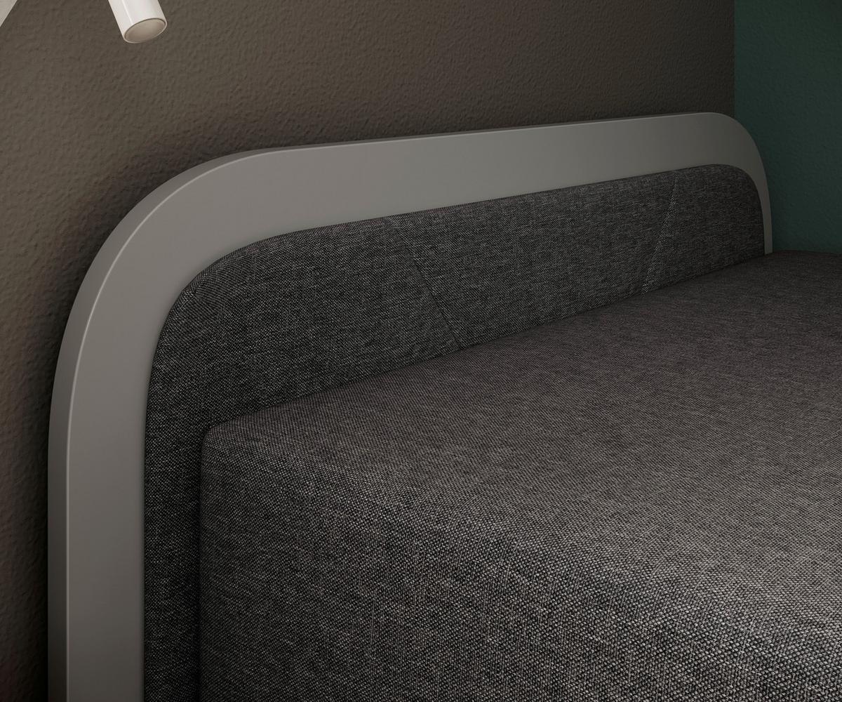 Bett Parys Right Grau Lf: 80x190 Cm - Hellgrau/Schwarz, MODERN, Holz/Textil (80/190cm) - MID.YOU