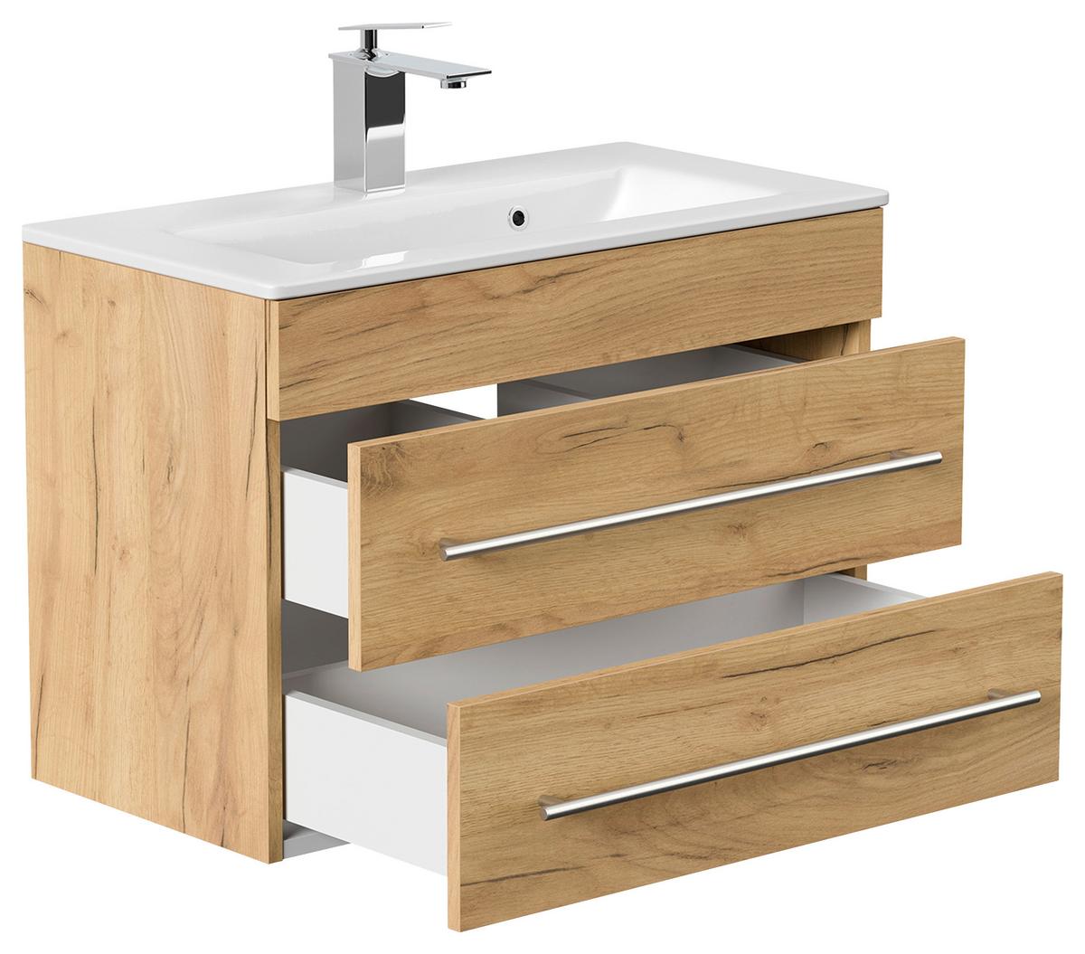 Badezimmer Portus Eiche Dekor B: 70,4 cm - Eichefarben/Weiß, MODERN, Keramik/Holzwerkstoff (70,4cm) - MID.YOU