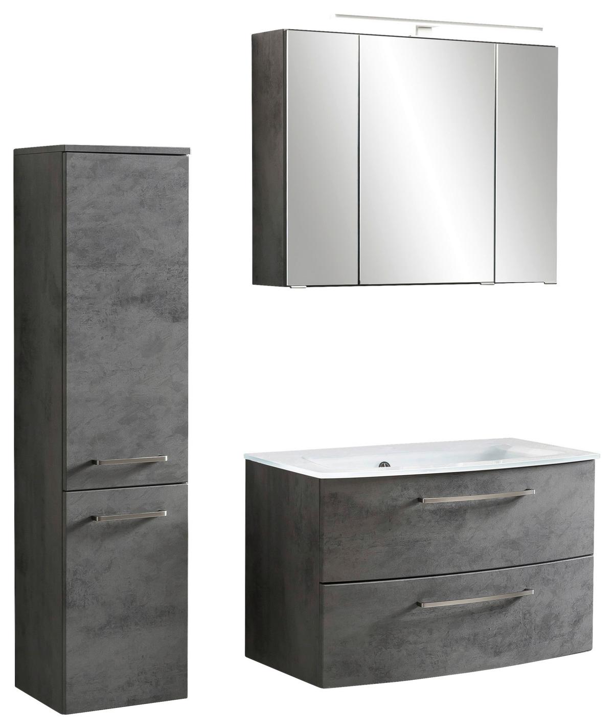 Bademöbel-Set Stockholm B: 110 cm Weiß/Grau - Weiß/Grau, KONVENTIONELL, Glas/Holzwerkstoff (110cm) - Held