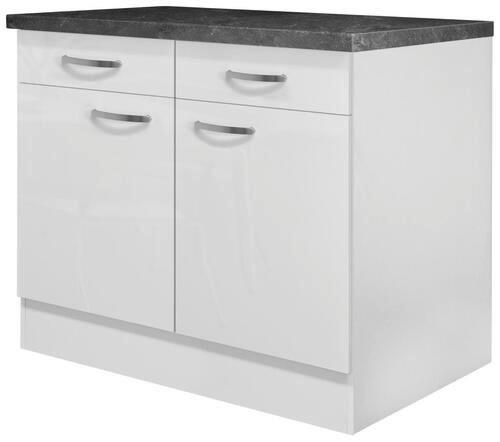 Alsószekrény Alba - magasfényű fehér/fehér, Modern, faalapú anyag (100/86/60cm)