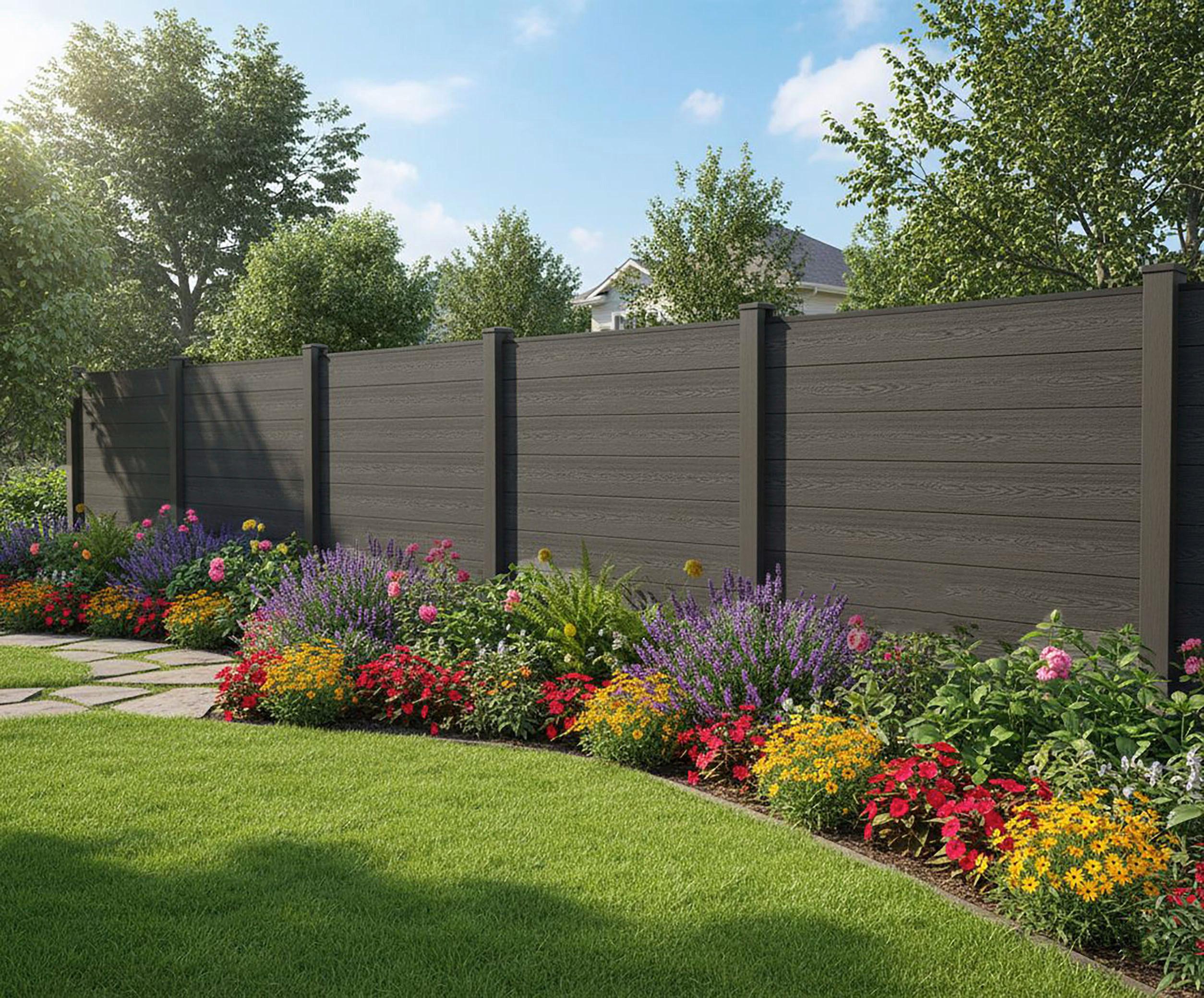 WPC Zaunpaket 5 Elemente, 6 Pfosten, einfaches Stecksystem - KONVENTIONELL (910/185/10cm) - Prestige Home