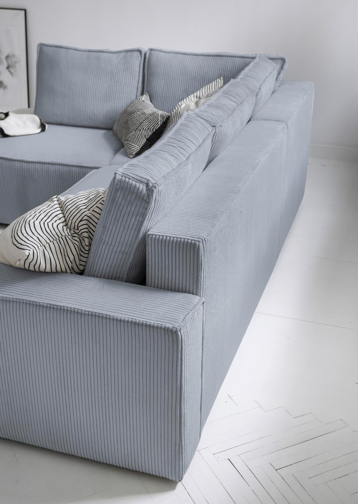 Sedačka OLIVER, levá, světle šedá barva - černá/světle šedá, Design, textil/plast (194/247cm) - MID.YOU