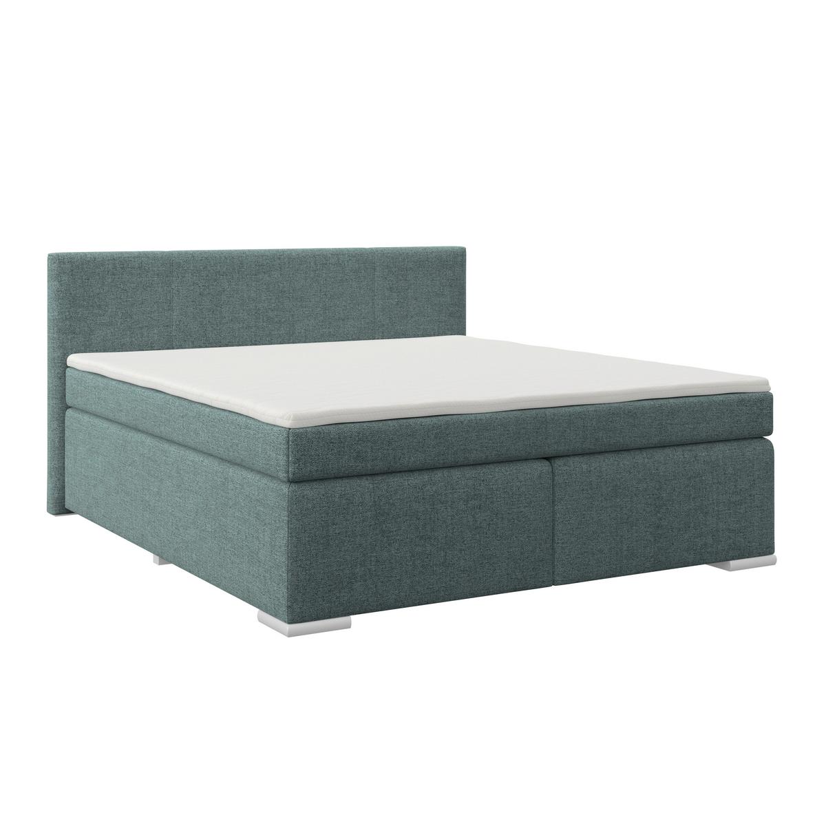 Boxspringbett Mira Webstoff Blau, Lf: 180x200cm - Blau/Silberfarben, KONVENTIONELL, Holz/Textil (180/200cm)