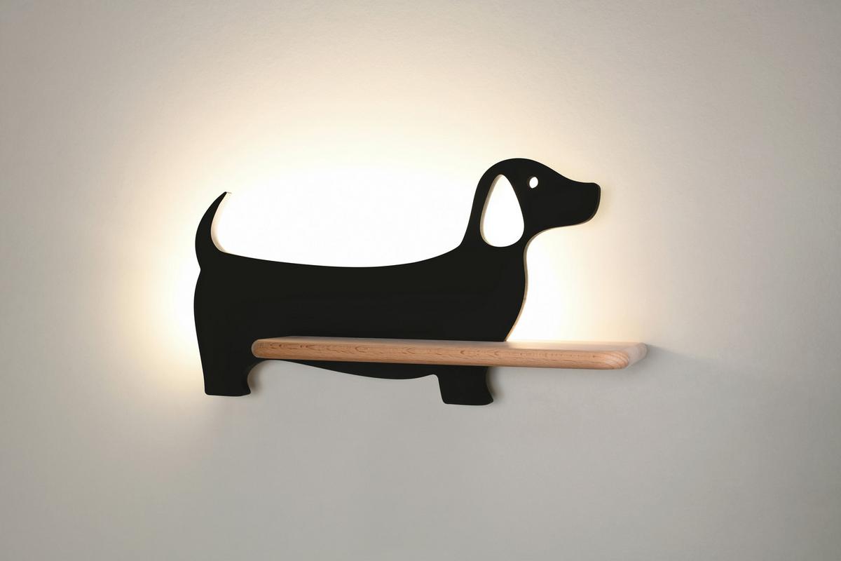 Kinderwandleuchte 21-00958 Dog - Schwarz, KONVENTIONELL, Holz/Holzwerkstoff (36.5/12/18.5cm)