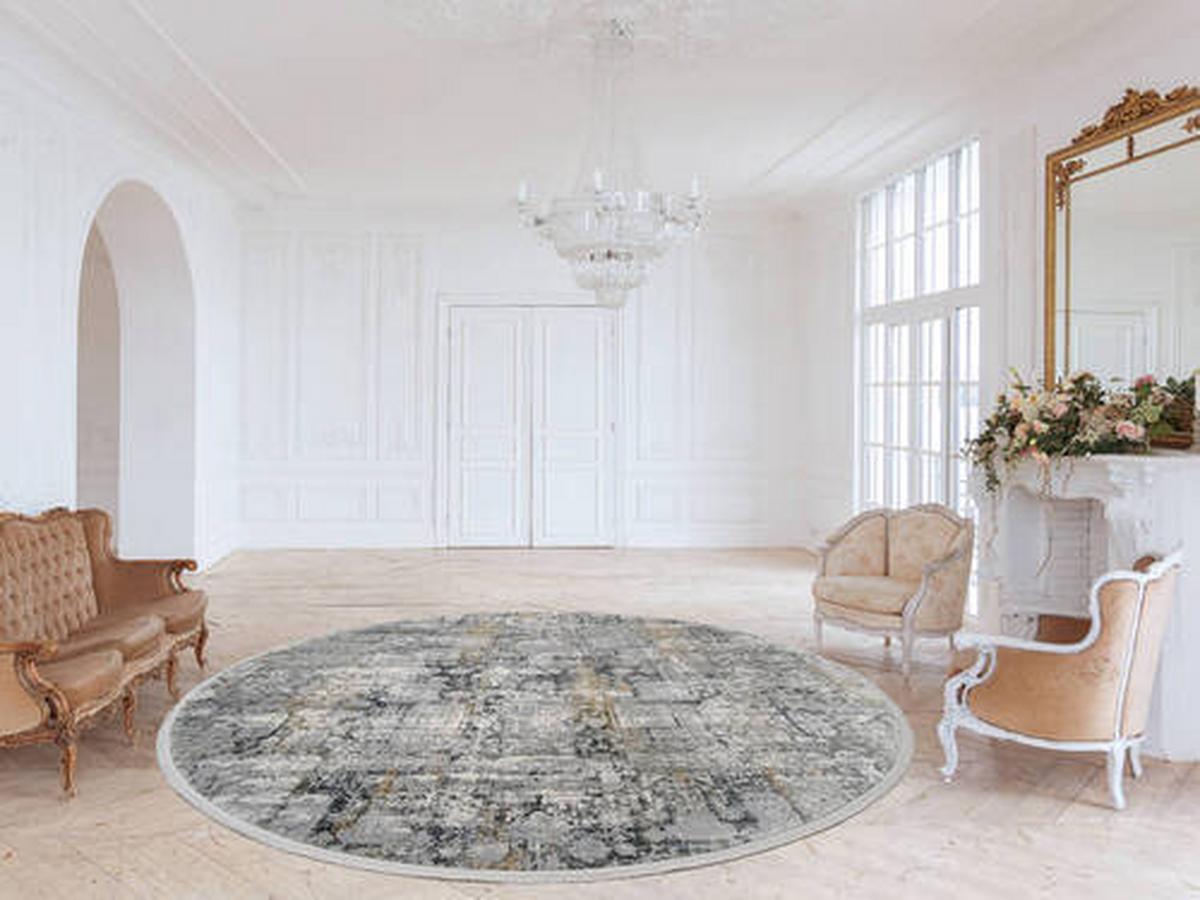 Webteppich Grau/Goldfarben Sinfonia Rund Ø 240 cm - Goldfarben/Grau, Design, Textil (240cm) - Musterring