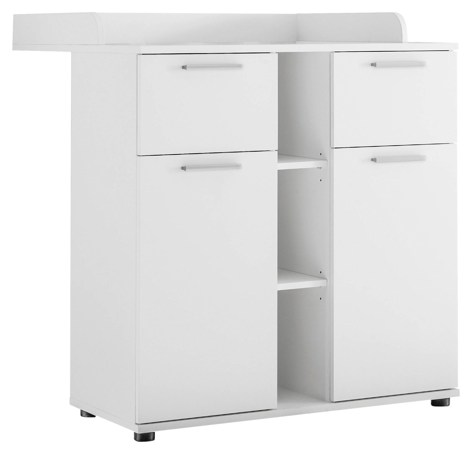 Wickelkommode Bibo B: 89 cm Weiß 2 Türen 2 Schubladen - Weiß, KONVENTIONELL, Holzwerkstoff (89/101/78cm) - MID.YOU