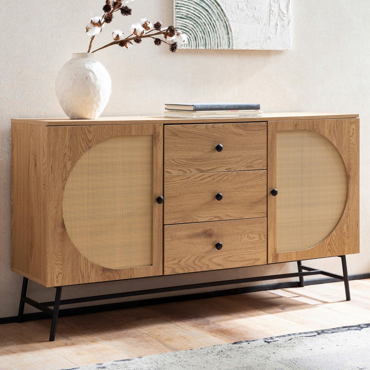 Sideboard Eichefarben B: 140 Cm - Eichefarben/Schwarz, Design, Holzwerkstoff (140/80/40cm) - MID.YOU