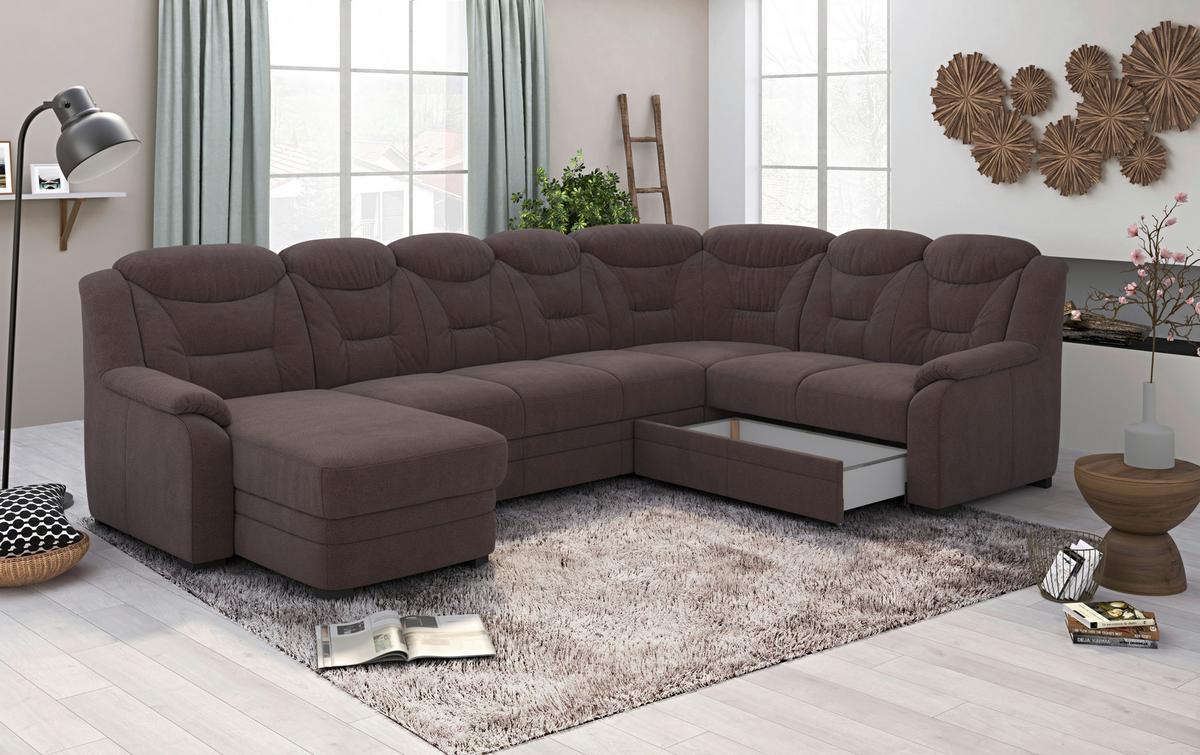 Wohnlandschaft Marcus Braun inkl. Bettkasten - Schwarz/Braun, Basics, Textil (162/330/211cm) - MID.YOU