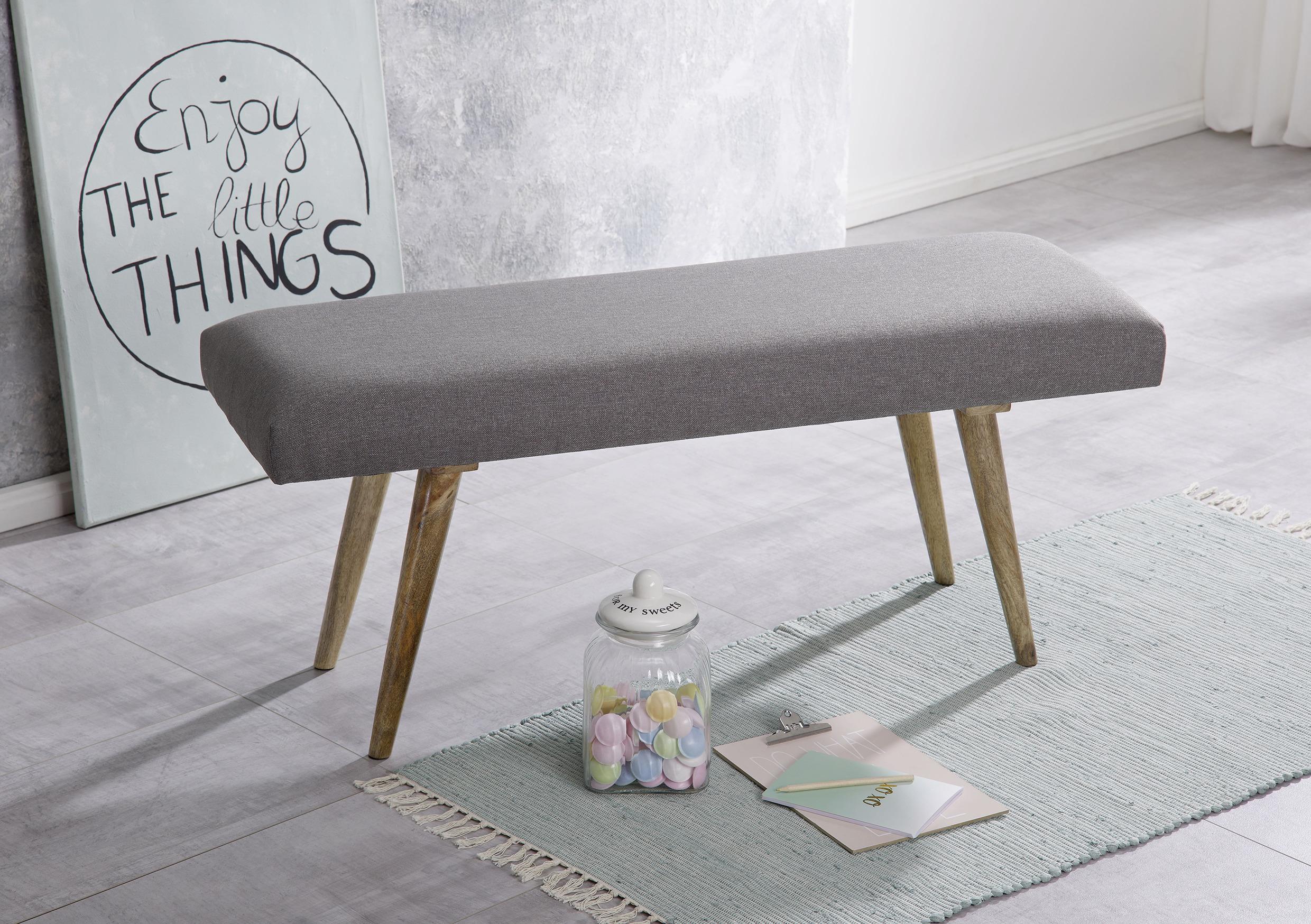 Garderobenbank Salim B: 117 cm Gepolstert Grau/Mangoholz - Naturfarben/Grau, Natur, Textil (117/51/38cm) - MID.YOU