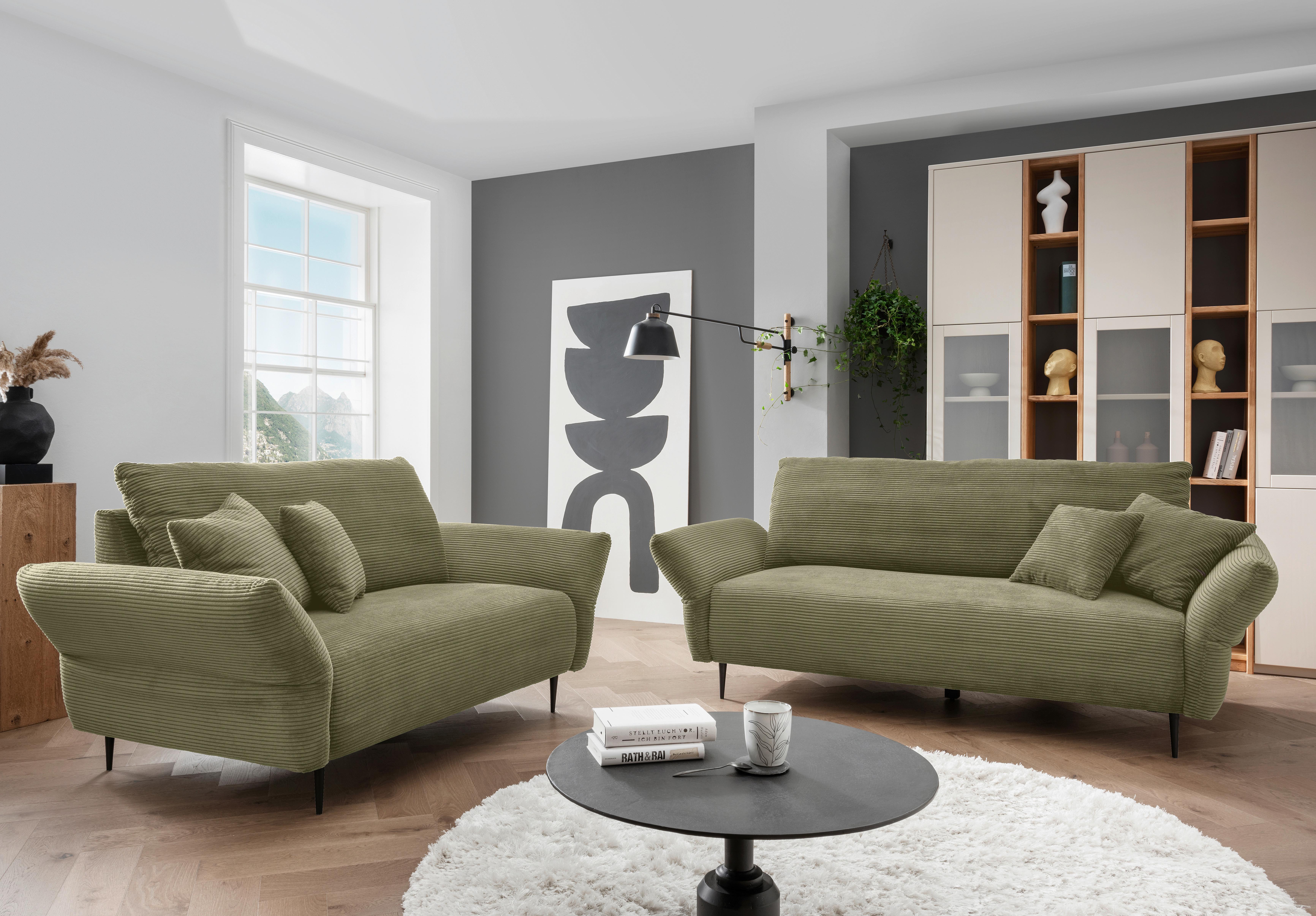 3-Sitzer-Sofa Vanilla Olivgrün, B: 201 cm - Schwarz/Olivgrün, Design, Textil (201/97/102cm) - Livetastic