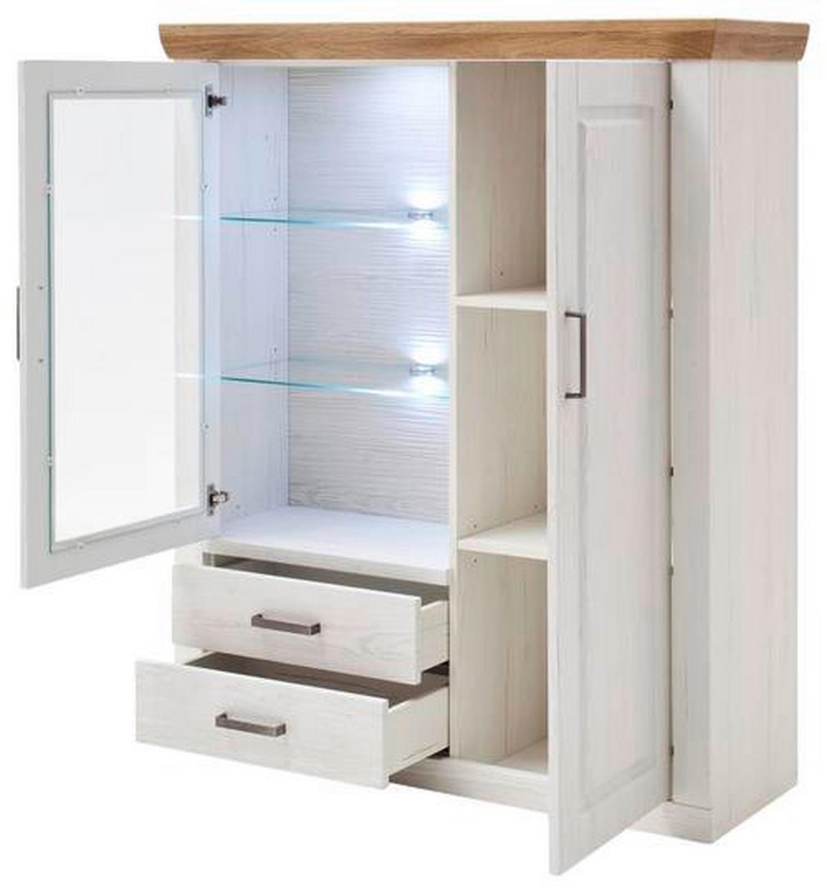 Highboard B: 118 cm Brixen Eiche/Pinie Dekor - Eichefarben/Schwarz, LIFESTYLE, Glas/Holzwerkstoff (118/142/40cm) - Livetastic