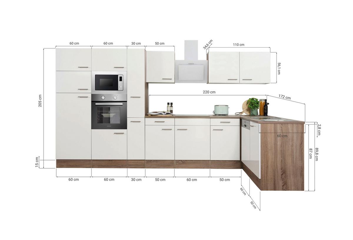Eckküche Oliver L-Küchenblock 370 Cm - Eichefarben/Schwarz, Basics, Holzwerkstoff (370/172cm) - Respekta