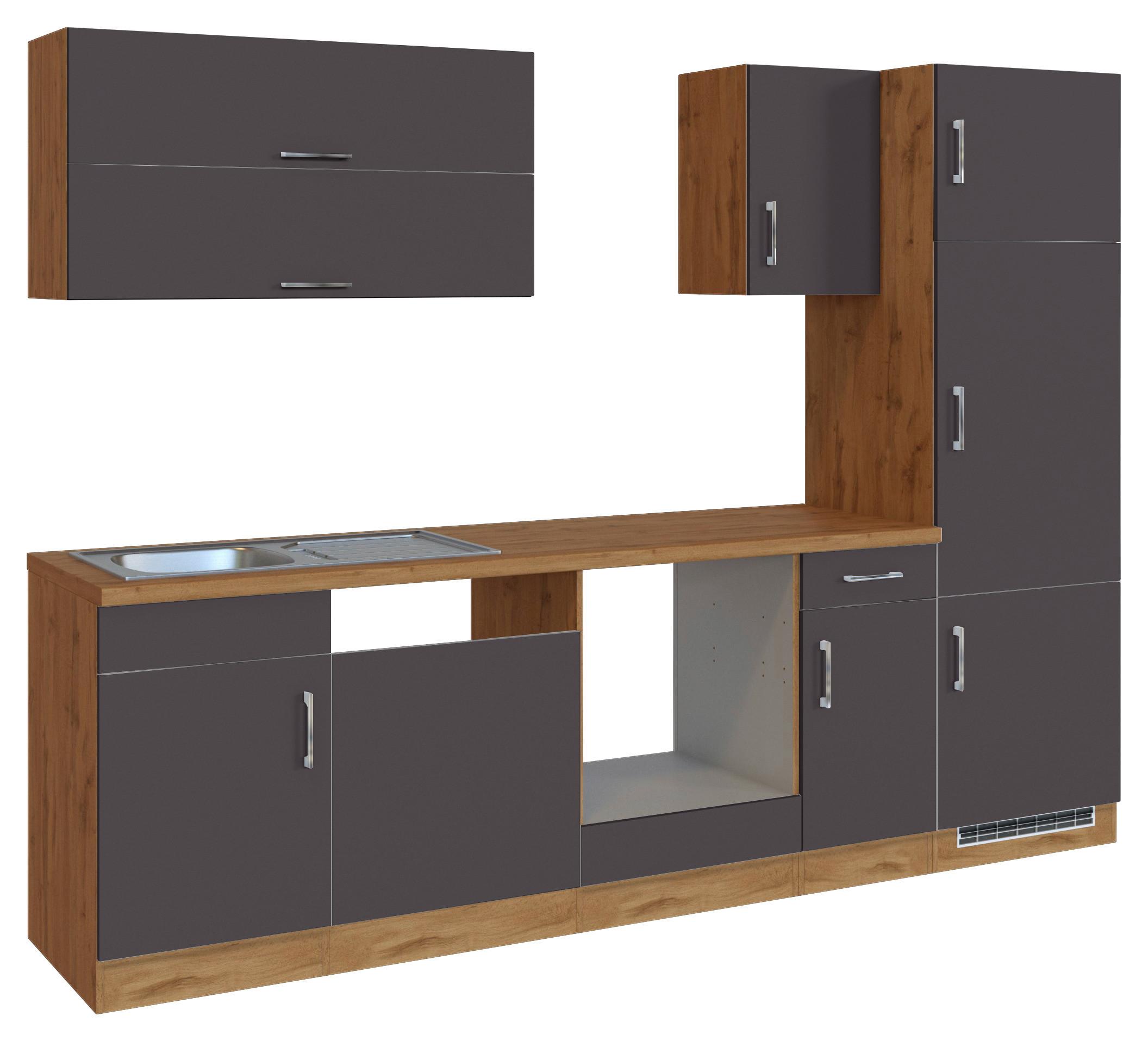 Küchenzeile Sorrento ohne Geräte 270 cm Anthrazit - Eichefarben/Anthrazit, MODERN, Holzwerkstoff (270cm) - Held