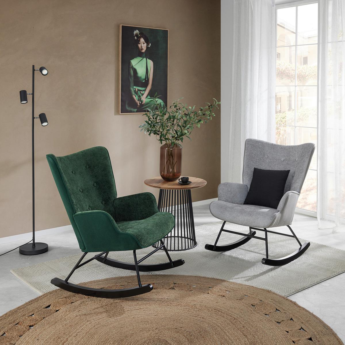 Hojdacie kreslo ROCK, sivá, max. 140 kg - čierna/sivá, Modern, kov/drevo (66/90/77cm) - Mömax