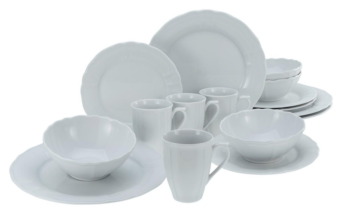 Kombiservice Porzellan 4 Personen Geschirr Set Weiß - Weiß, Keramik (34,5/28/29cm) - Creatable