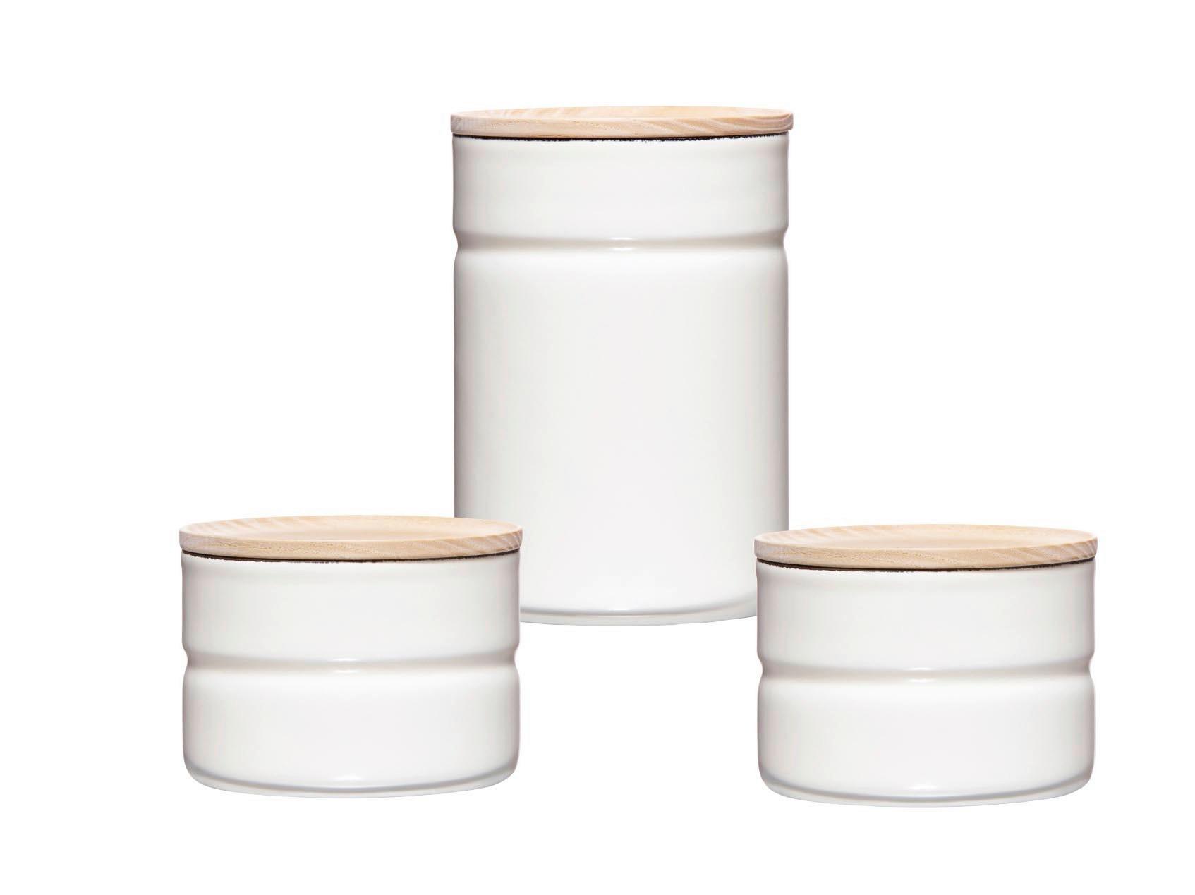 VORRATSDOSENSET 0202-212 KIMA WHITE - Eschefarben/Weiß, Basics, Holz/Metall - Riess