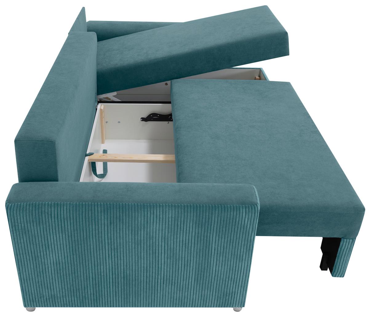 Ecksofa Diever Graublau S: 239x141 cm - Chromfarben/Graublau, Design, Textil (239/141cm) - Livetastic