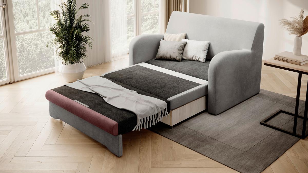 Schlafsofa Ario Grau, Rosa, B: 244 Cm - Hellgrau/Schwarz, Design, Textil (244/97/97cm) - MID.YOU
