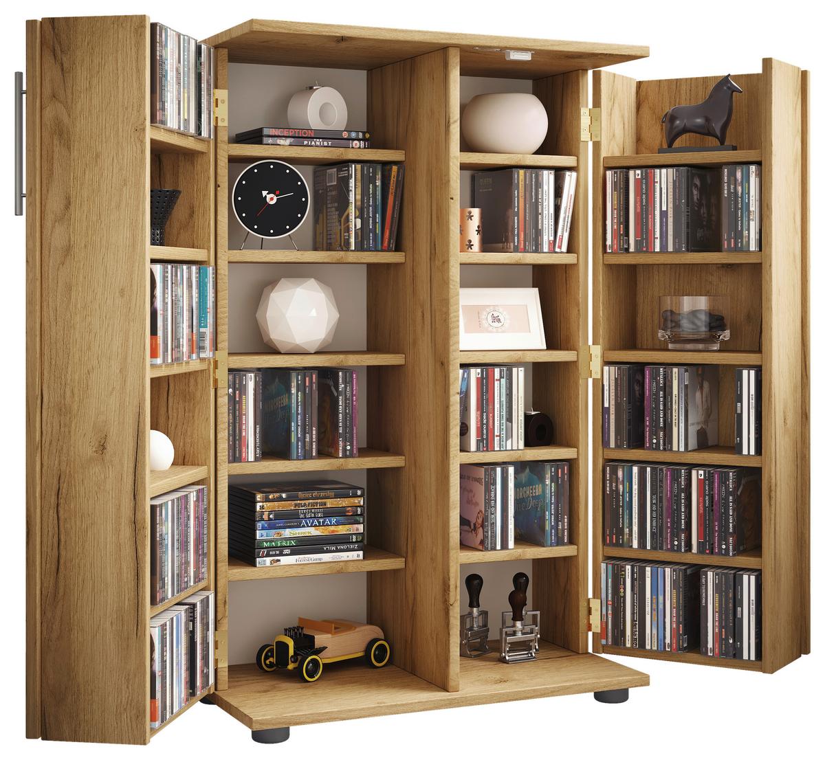 CD-Regal Engalo Eiche Dekor B: 60 cm - Honigeiche/Schwarz, Design, Holzwerkstoff (60/93/31cm) - MID.YOU
