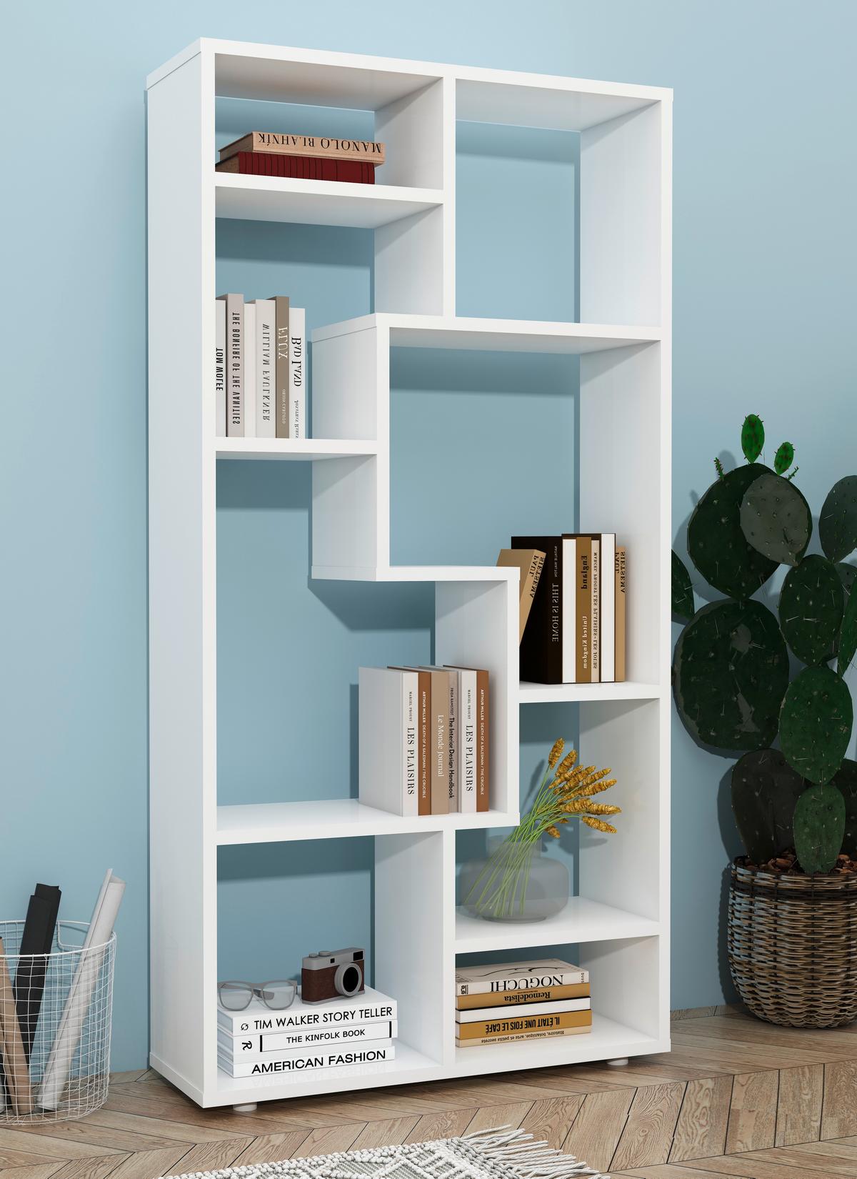Regál Lanisa, biely - sivá/biela, Modern, kompozitné drevo/plast (58/116/20cm) - MID.YOU