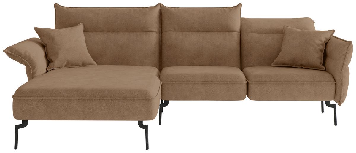 Ecksofa Jakarta - Hellbraun/Edelstahlfarben, Design, Textil (185/265cm) - Livetastic
