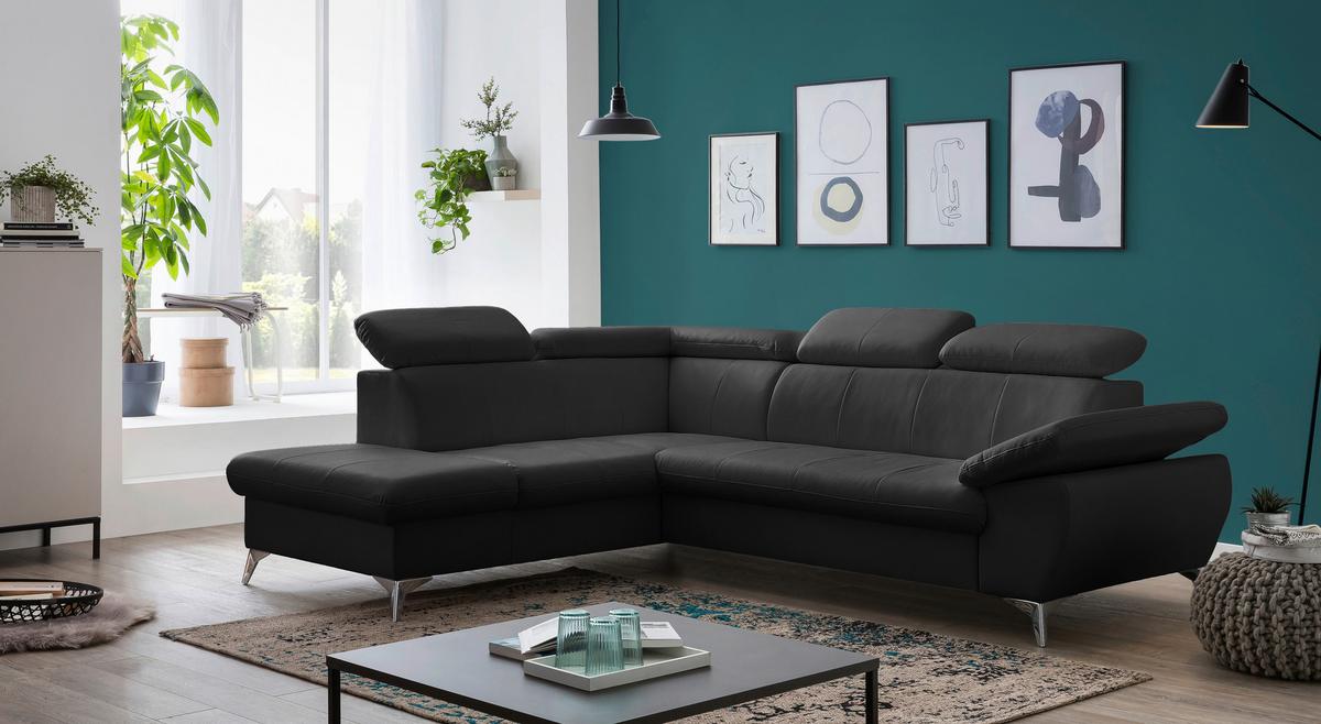 Ecksofa mit Schlaffunktion und Bettkasten Gisele Schwarz - Chromfarben/Schwarz, KONVENTIONELL, Textil (209/256cm) - Livetastic