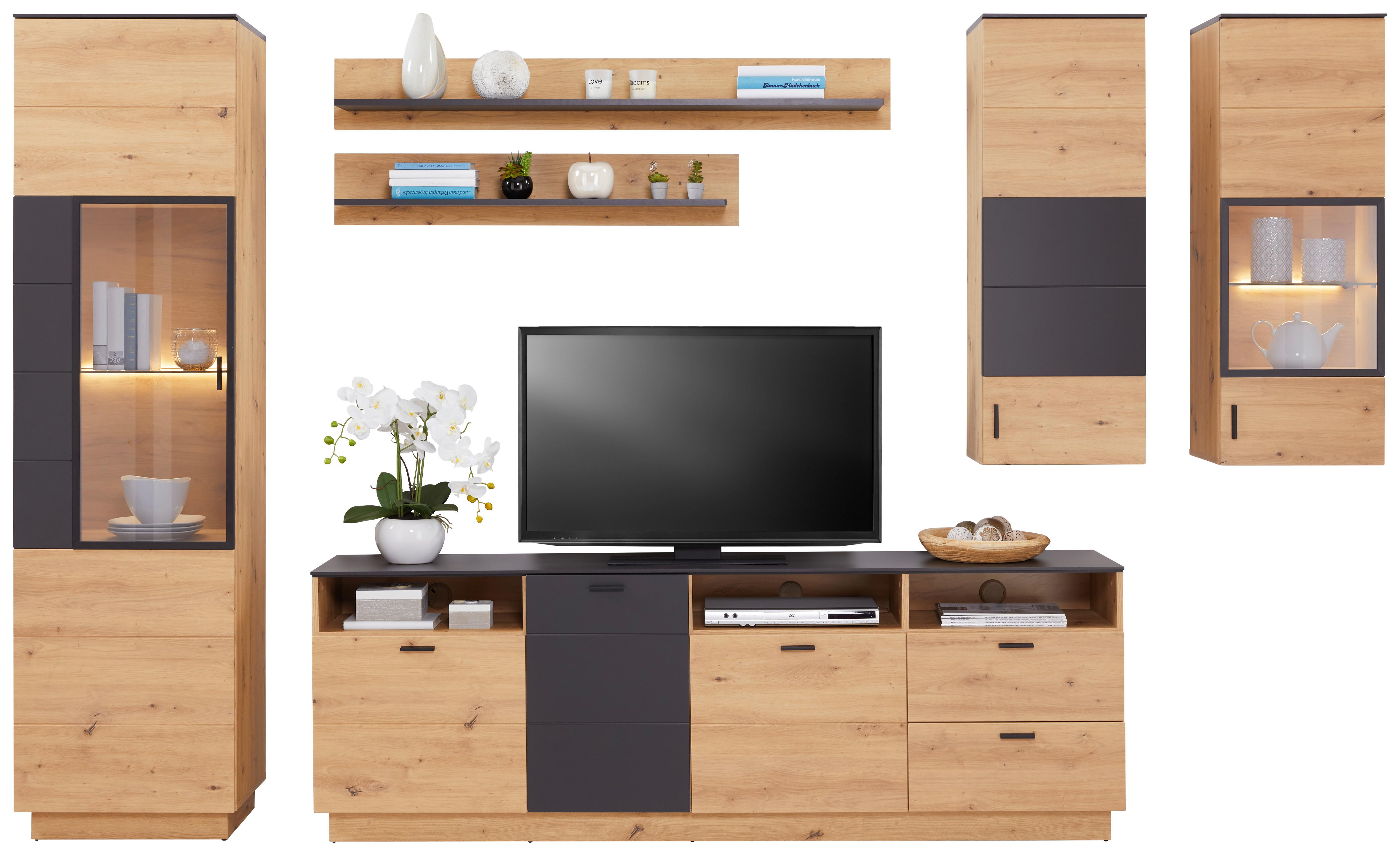 Wohnkombination Modern 6 -Teilig. Tonale 1, Eiche Dekor/Grau - MODERN (296,4/207,6/40cm)