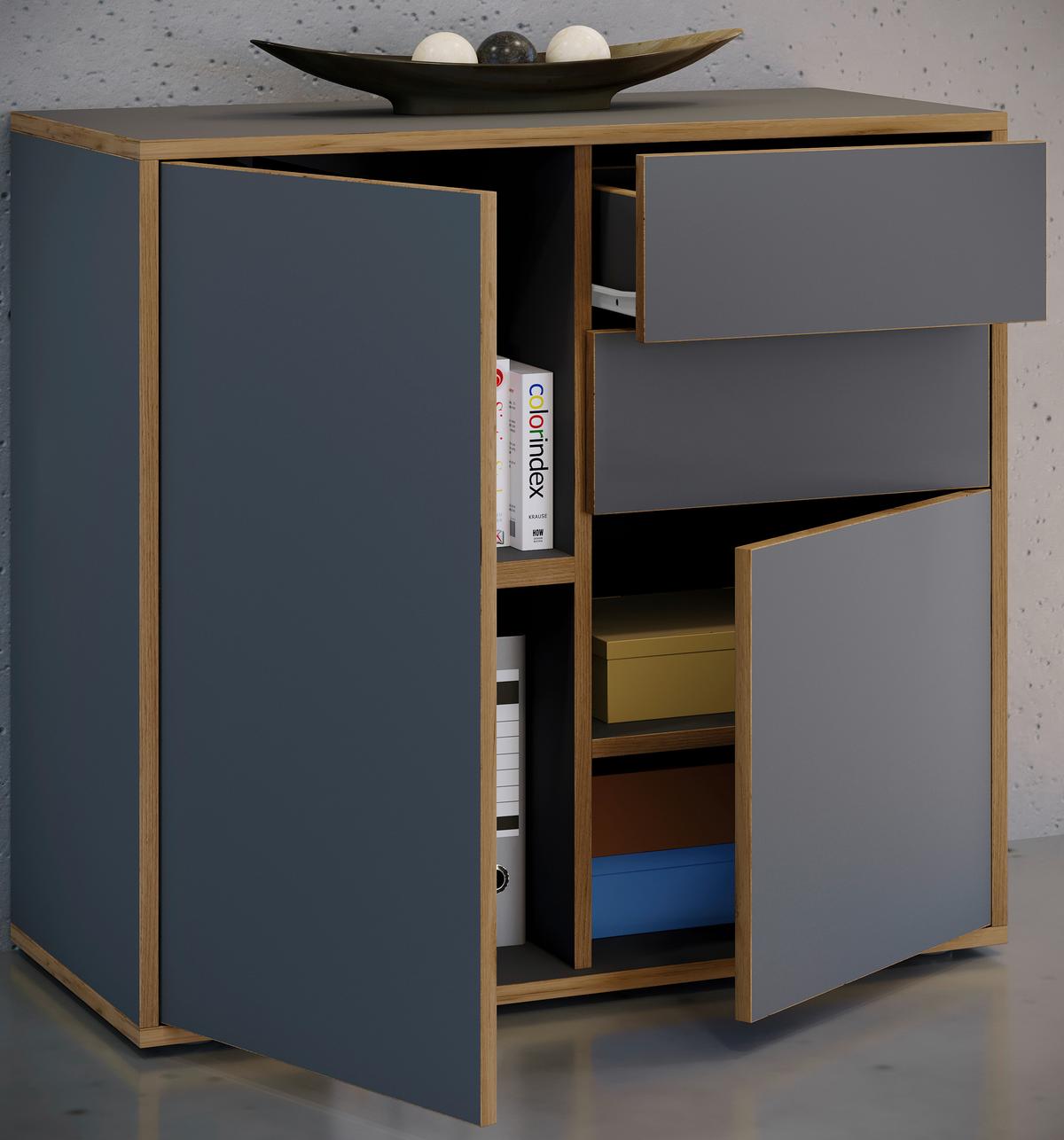 Kommode Salia Anthrazit/Eiche Dekor B: 79cm - Honigeiche/Anthrazit, Design, Holzwerkstoff (79/74/33cm) - MID.YOU