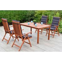 Gartentischgruppe Vitoria 5--Teilig. Aus Holz Mit Auflagen - Eukalyptusholzfarben/Grau, KONVENTIONELL, Holz/Textil - Gardenson