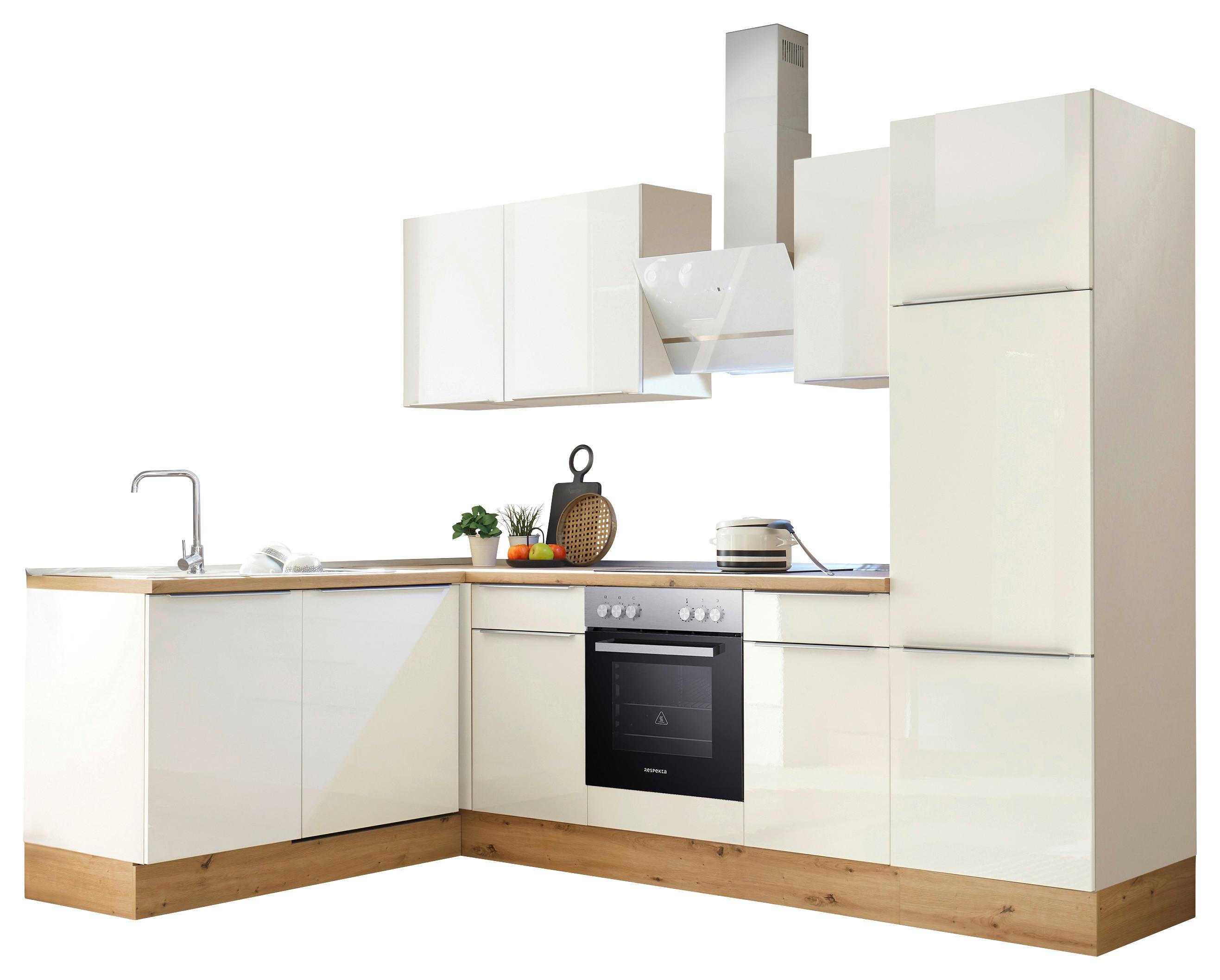 Eckküche mit Geräten 280x170 cm Weiß/Eiche Dekor, Modern - Weiß Hochglanz/Weiß, LIFESTYLE, Holzwerkstoff (170/280cm) - Respekta