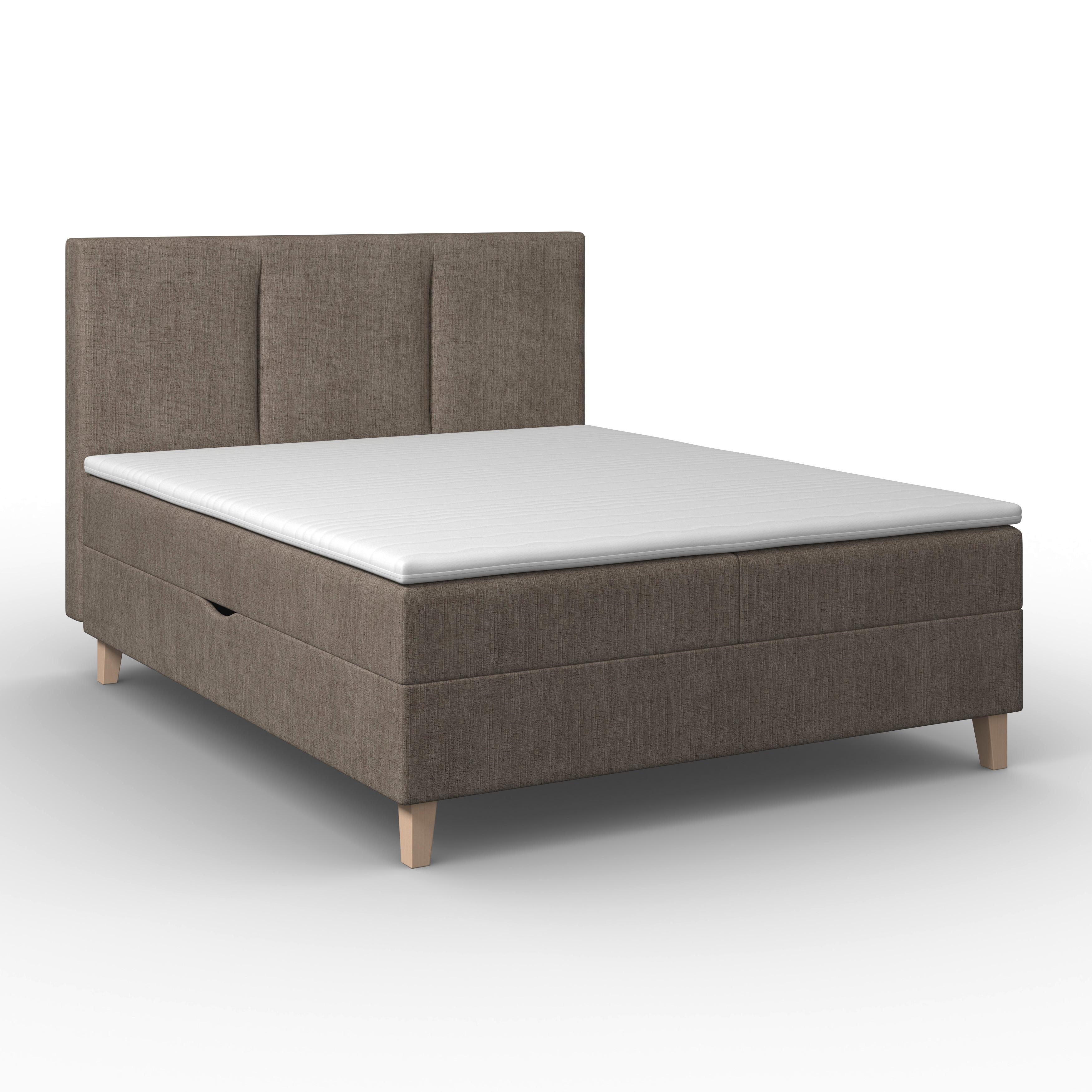 Boxspringová postel MONZA 140x200, hnědá - barvy dubu/hnědá, Moderní, dřevo/textil (140/200cm) - Bessagi Home