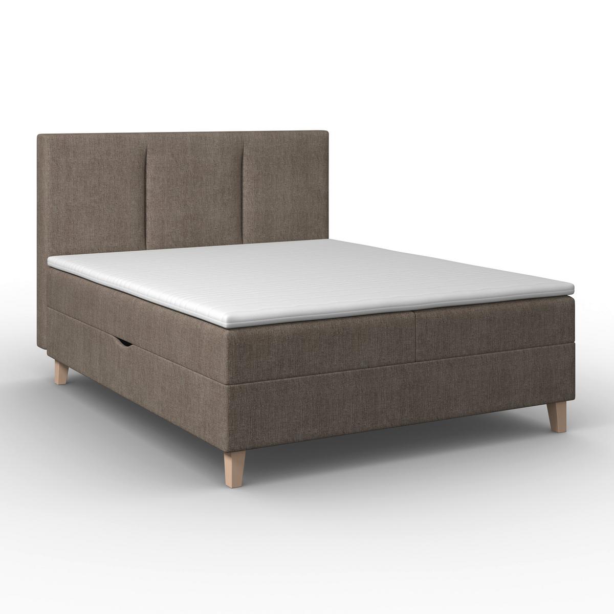 Boxspringová postel MONZA 160x200, hnědá - barvy dubu/hnědá, Moderní, dřevo/textil (160/200cm) - Bessagi Home