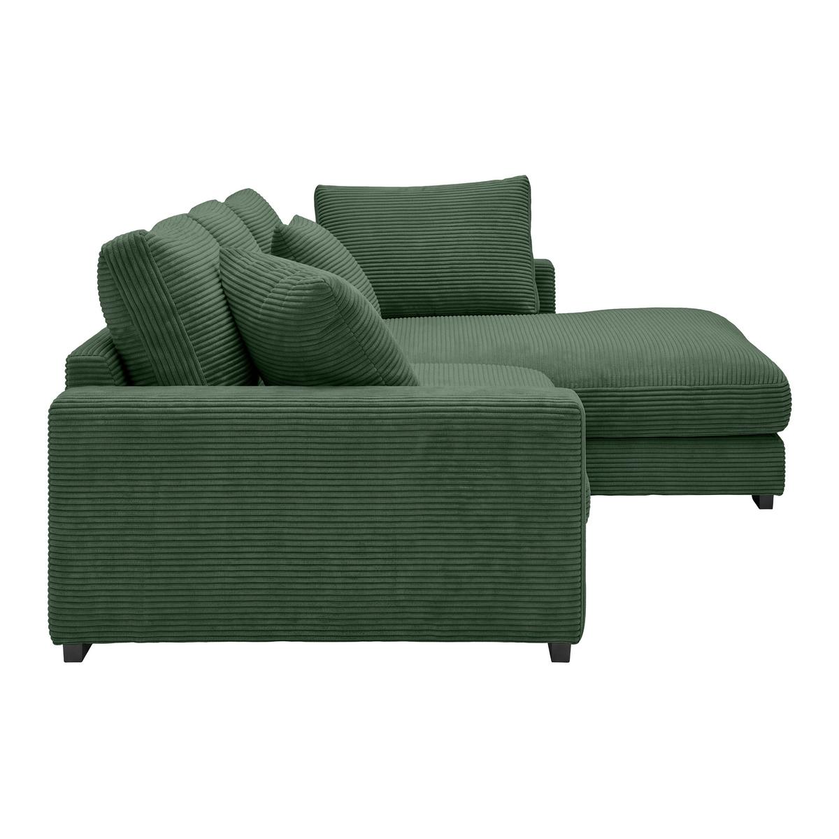 Rohová sedačka PEDRO, pravá, tmavě zelený manšestr - černá/tmavě zelená, Moderní, textil/plast (300/190cm) - Mömax