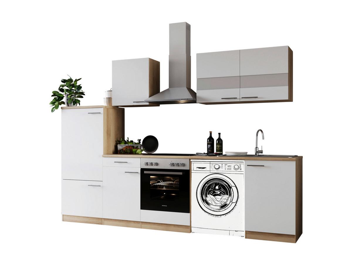 Küchenblock Merle Weiß B: 280 cm - Eichefarben/Weiß, Basics, Glas/Holzwerkstoff (280cm) - Respekta
