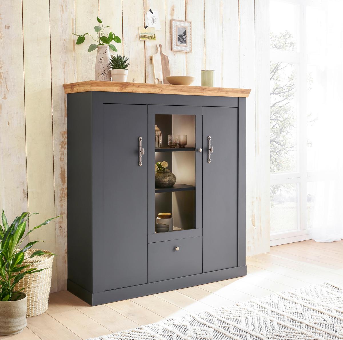 Highboard Catania Anthrazit/Eiche Dekor B: 141cm - Anthrazit/Eiche Wotan, Design, Holzwerkstoff (141/146/45cm) - MID.YOU