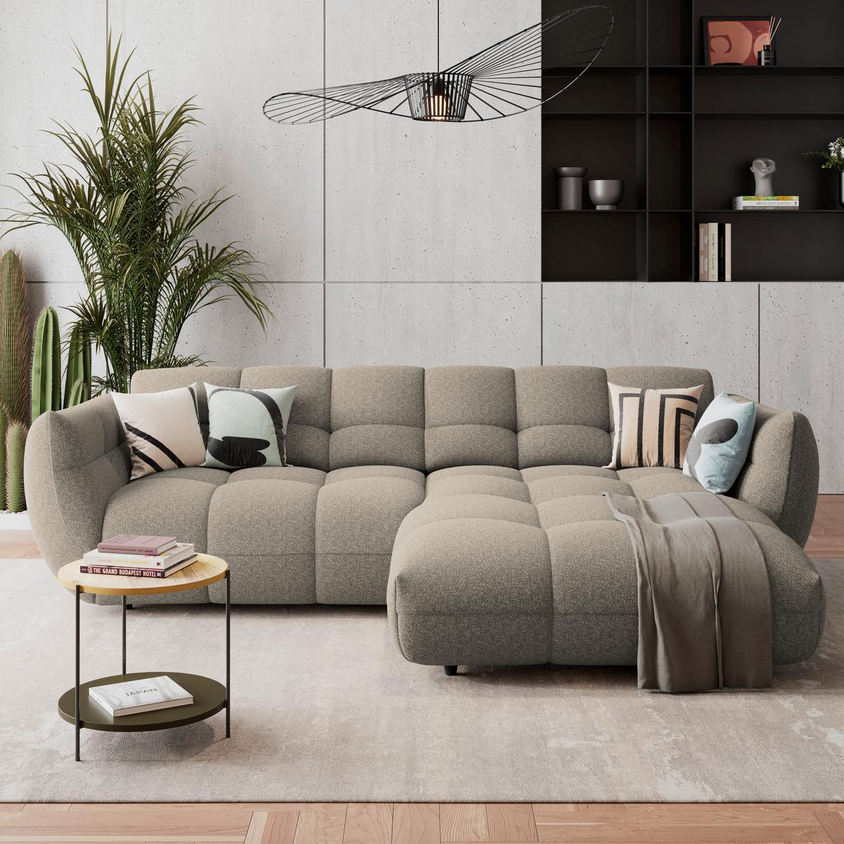 Ecksofa Panda Chenille beige, 280x178cm - Beige/Schwarz, Trend, Textil (280/178cm)