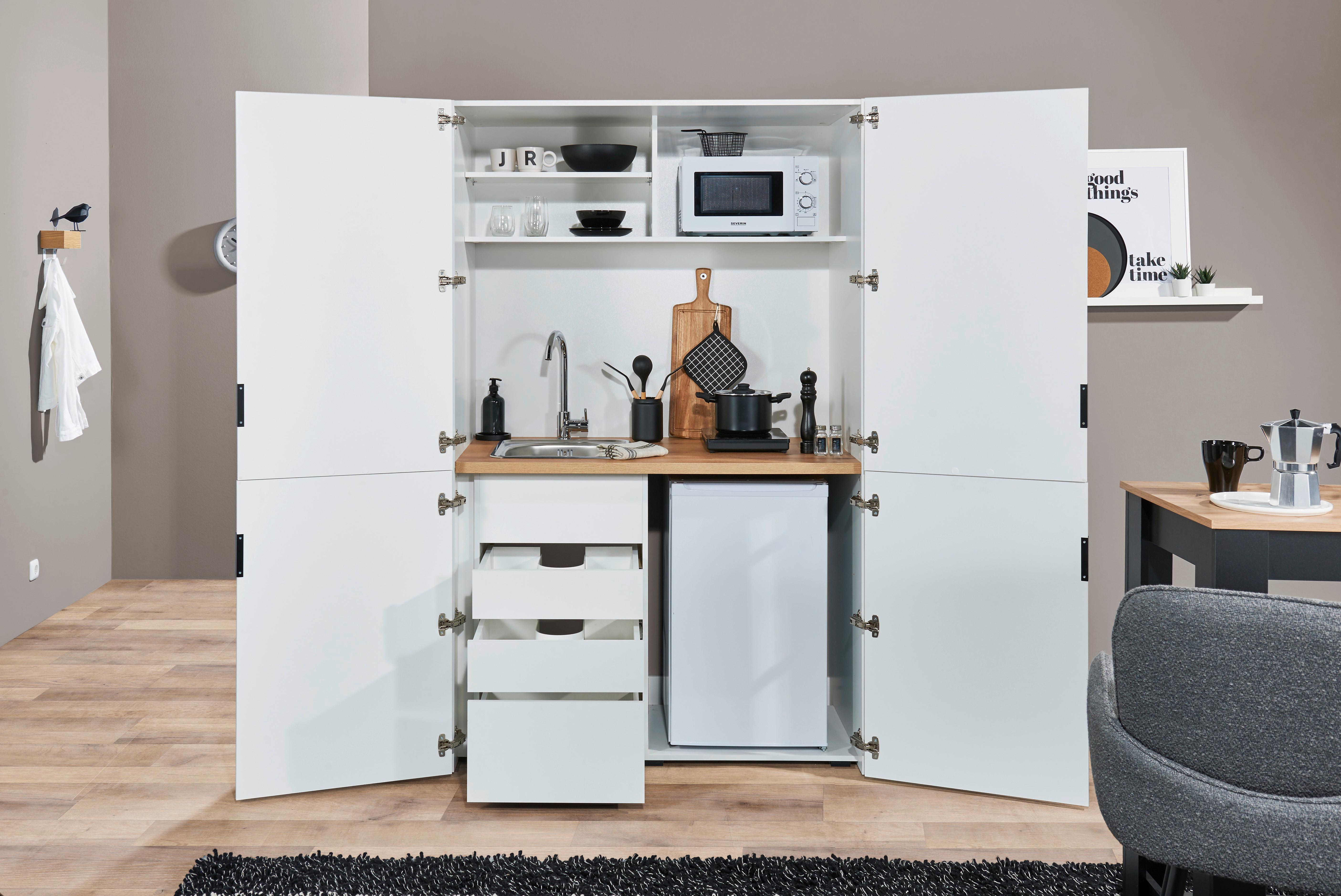 Minikuchyňa Heidelberg šírka 124 cm, bez spotrebičov - čierna/biela, kov/kompozitné drevo (124/200/70cm)