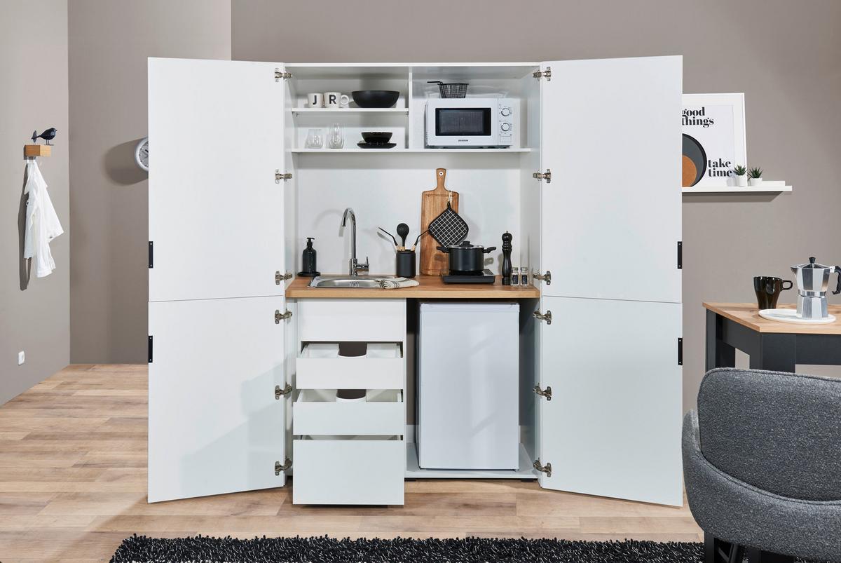 Minikuchyňa Heidelberg šírka 124 cm, bez spotrebičov - čierna/biela, kov/kompozitné drevo (124/200/70cm)