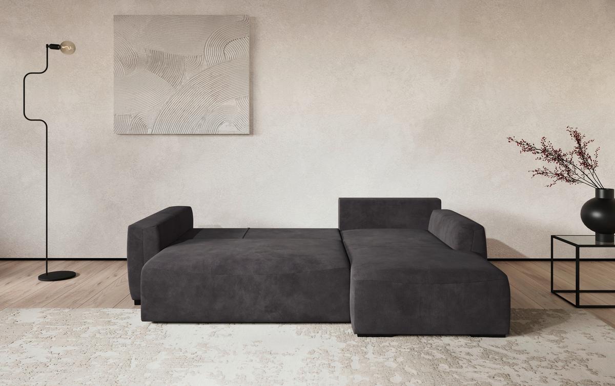 Ecksofa mit Bettfunktion Giro Mikrofaser schwarz, B: 252cm - Schwarz, Trend, Textil (252/86/170cm)