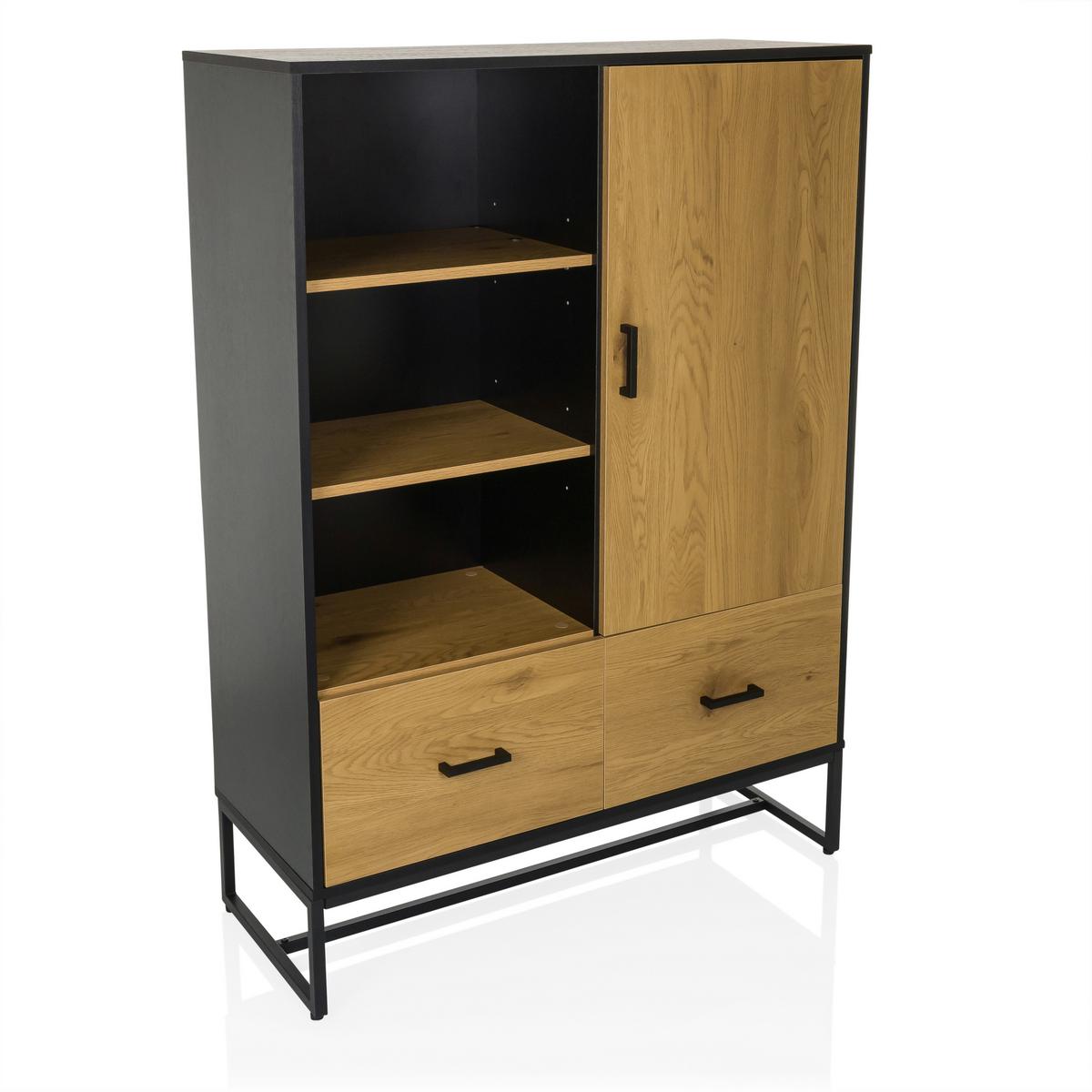 Highboard Amio Eichefarben, Schwarz B: 100 Cm - Eichefarben/Schwarz, MODERN, Holzwerkstoff (100/140/40cm) - MID.YOU