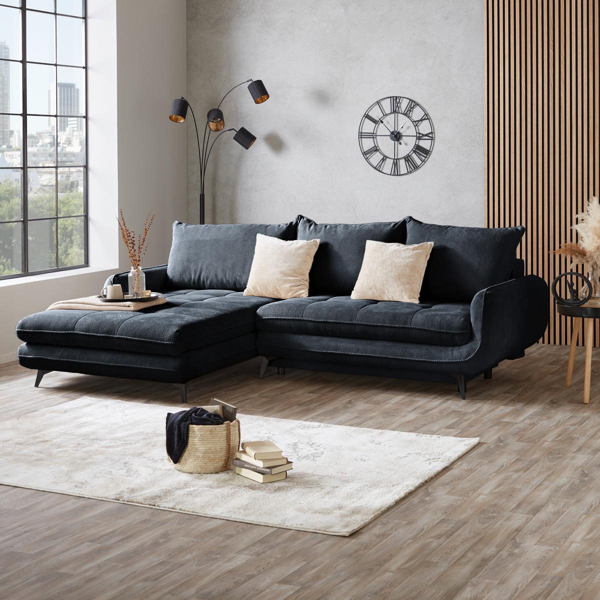 Ecksofa Wave - Schwarz, MODERN, Textil (189/266cm)