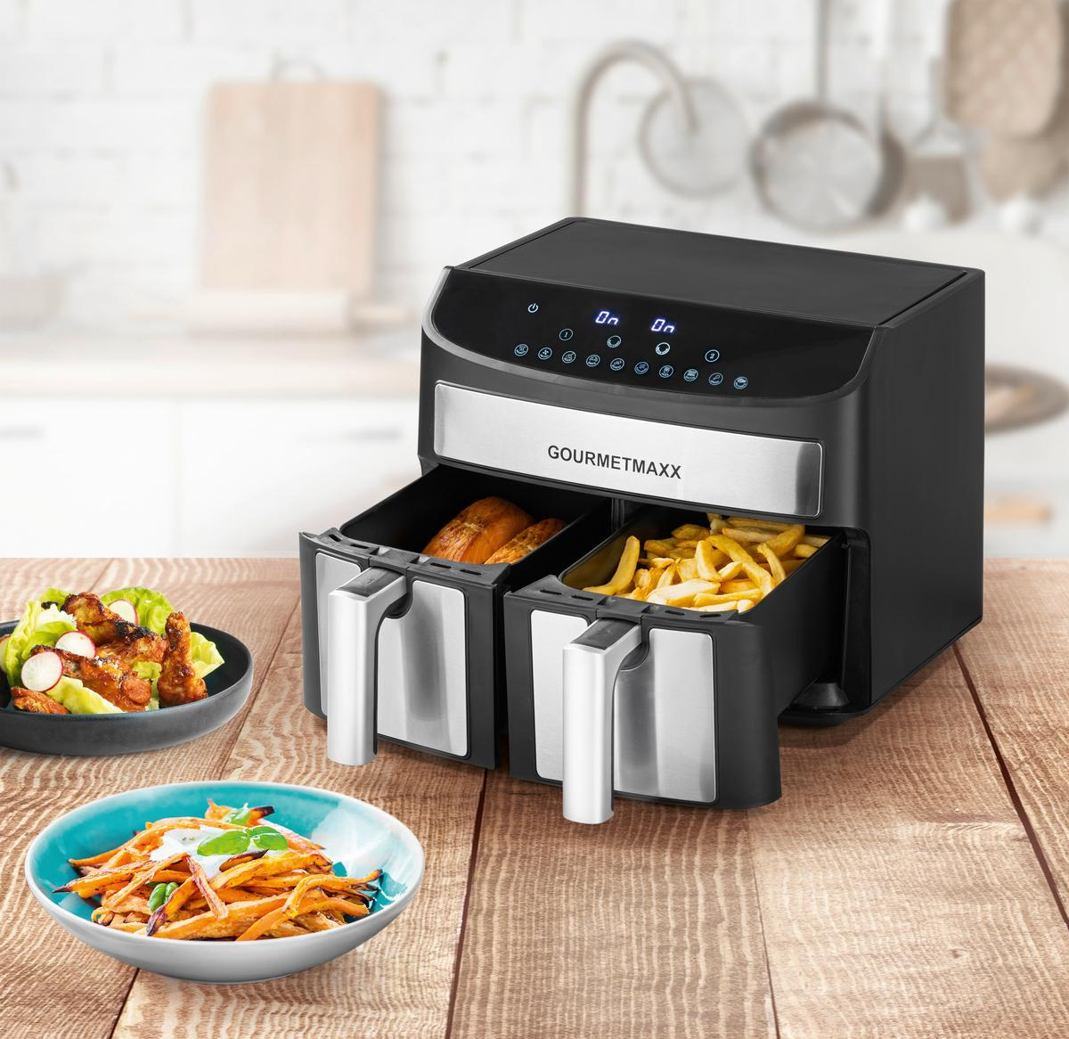 Heißluftfritteuse Zweikammernmodell - Silberfarben/Schwarz, LIFESTYLE, Kunststoff/Metall (39/36/31cm)